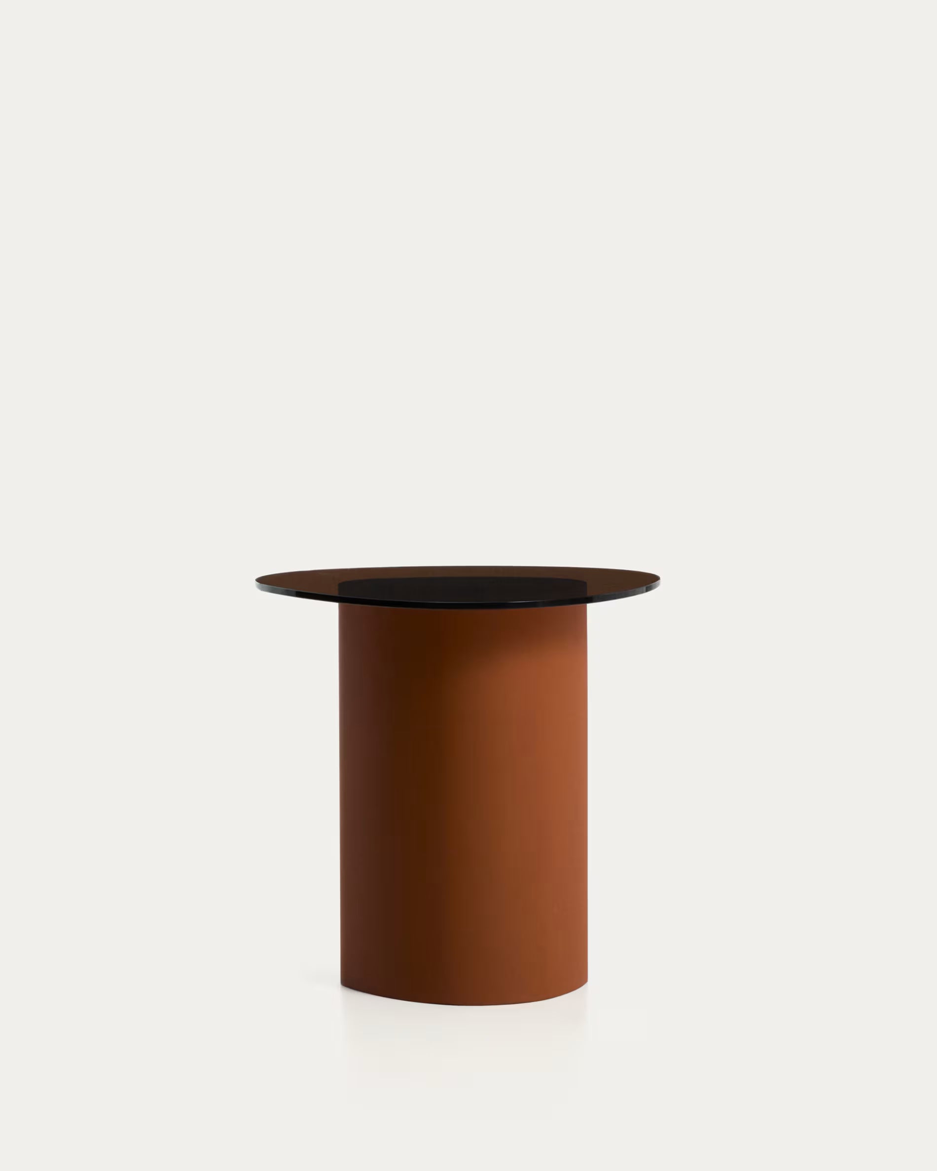 OLIR Side Table with Glass Top and Brown Base