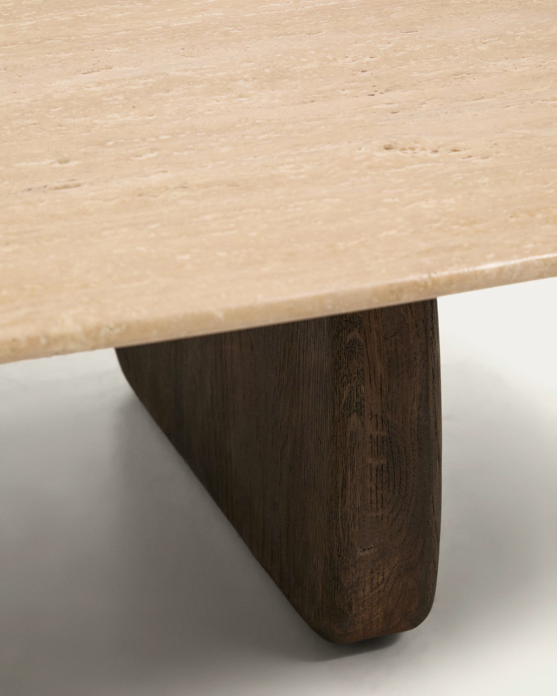 PIRITA Coffee Table in Travertine with Dark Wooden Base