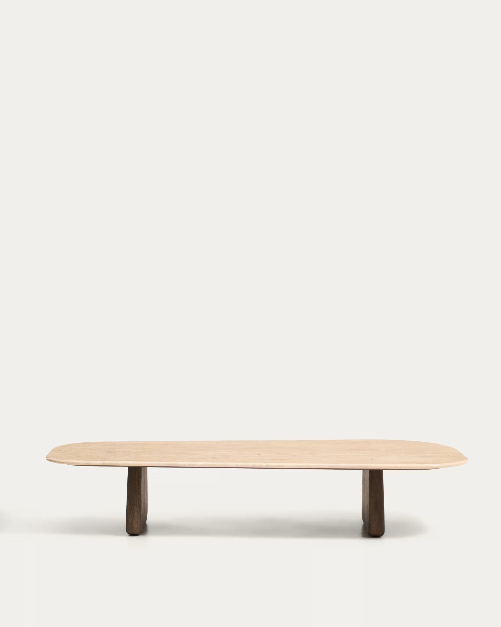 PIRITA Coffee Table in Travertine with Dark Wooden Base