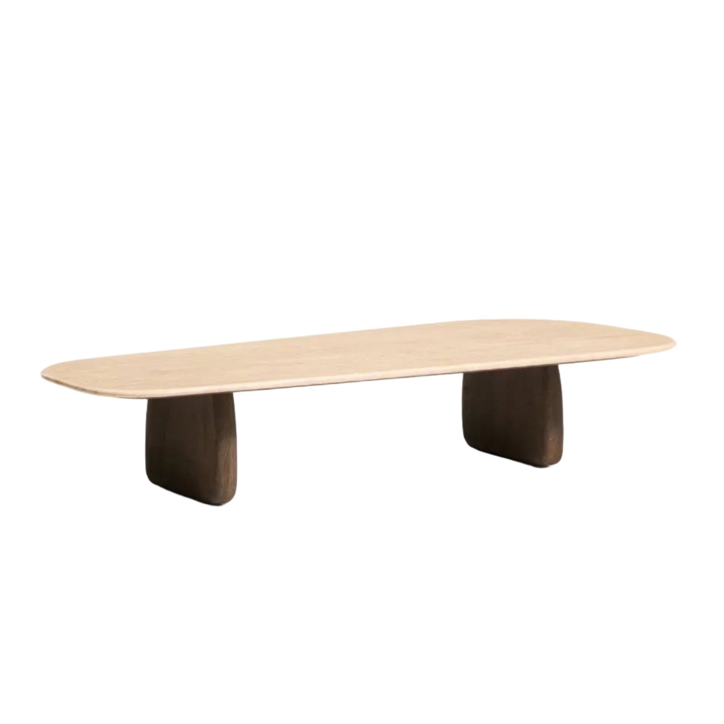PIRITA Coffee Table in Travertine with Dark Wooden Base