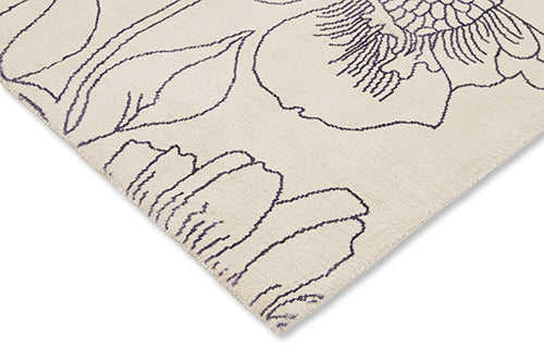 Vloerkleed LINEAR FLORAL BLAUW gebroken wit