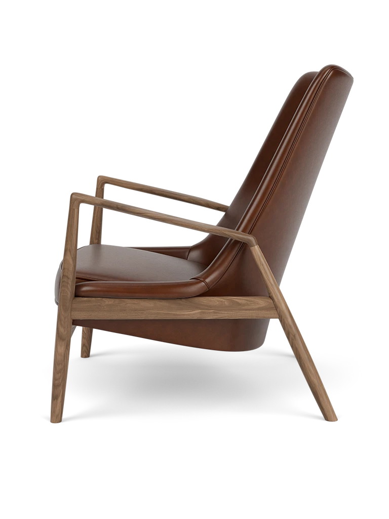THE SEAL high-back armchair brown leather with walnut base