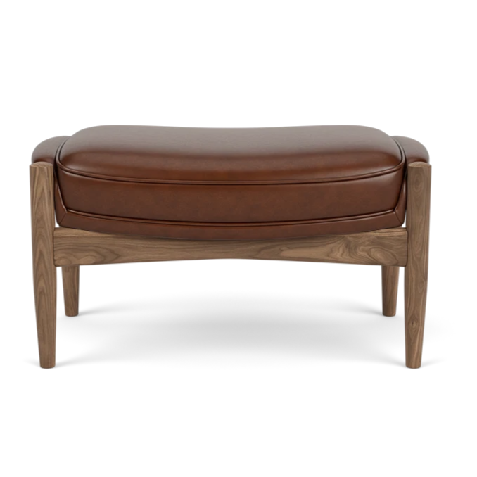 Voetenbank THE SEAL bruin leer met notenhouten basis