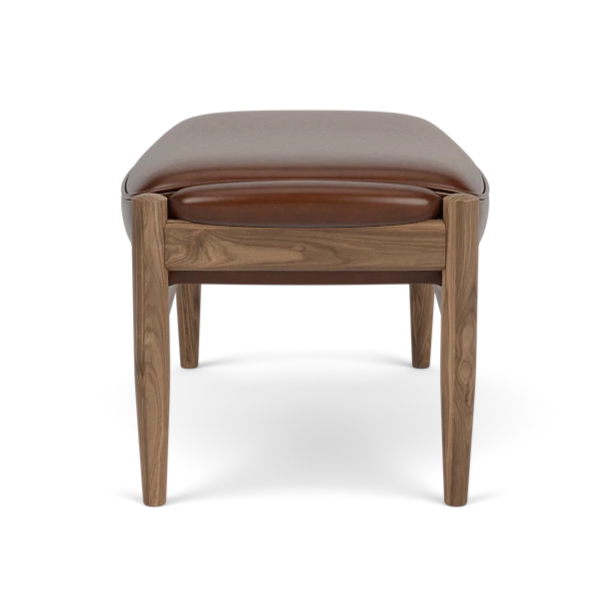 Voetenbank THE SEAL bruin leer met notenhouten basis