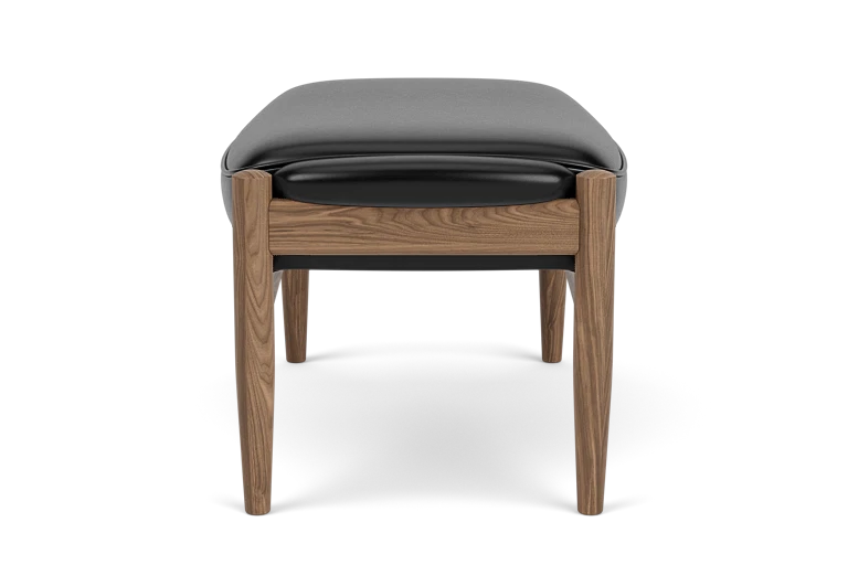 Fußhocker THE SEAL schwarze Leder mit Nussbaumfuß