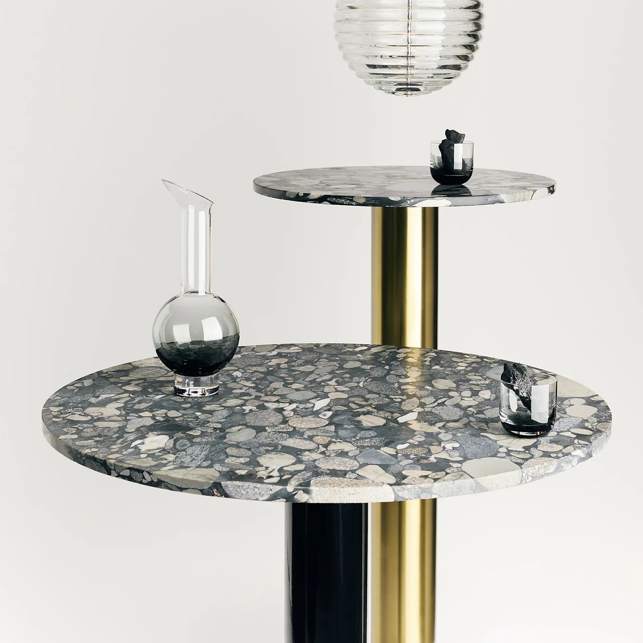 Side table tube stone marble with a brass base