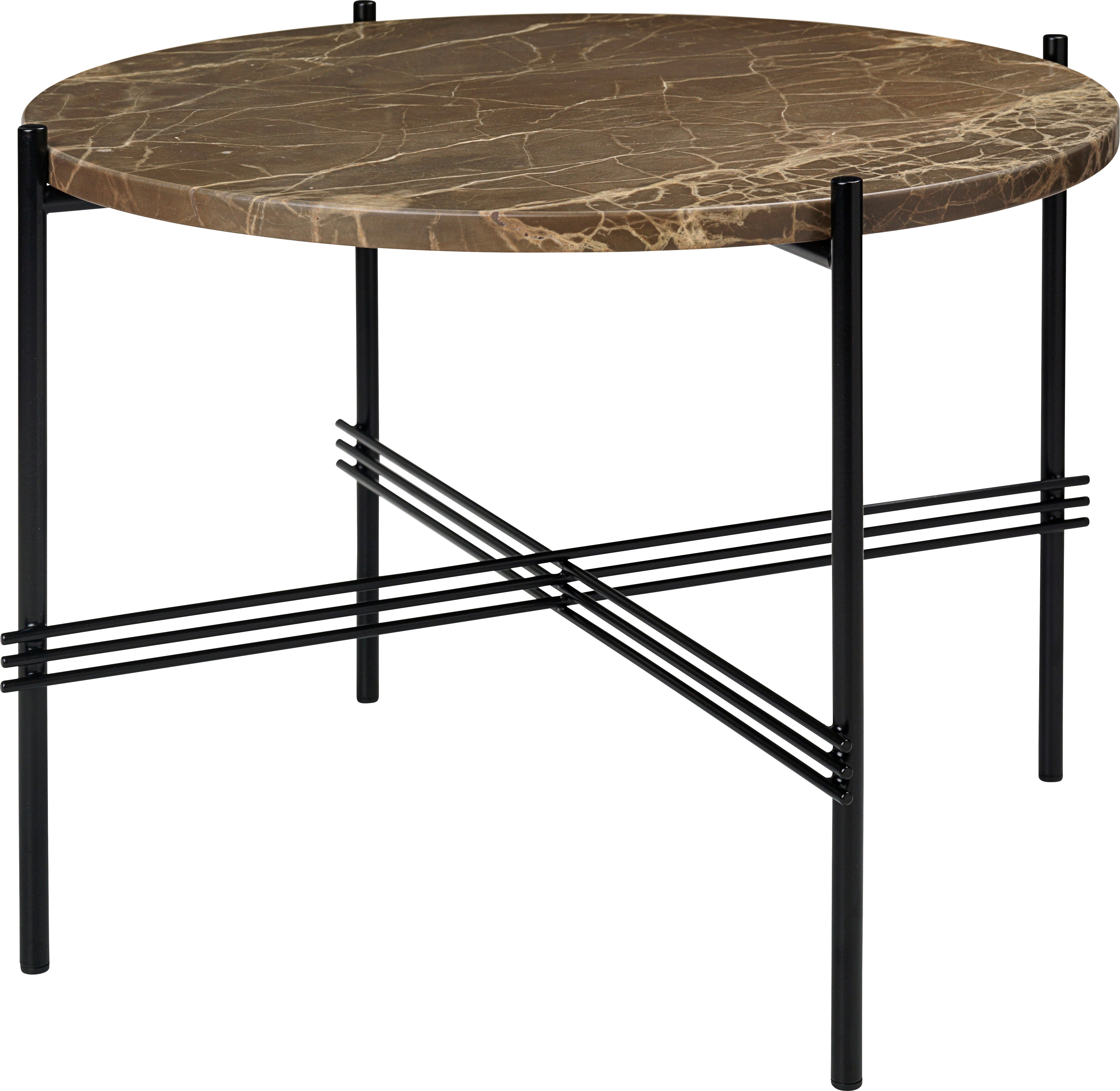 Round coffee table TS brown marble with black base