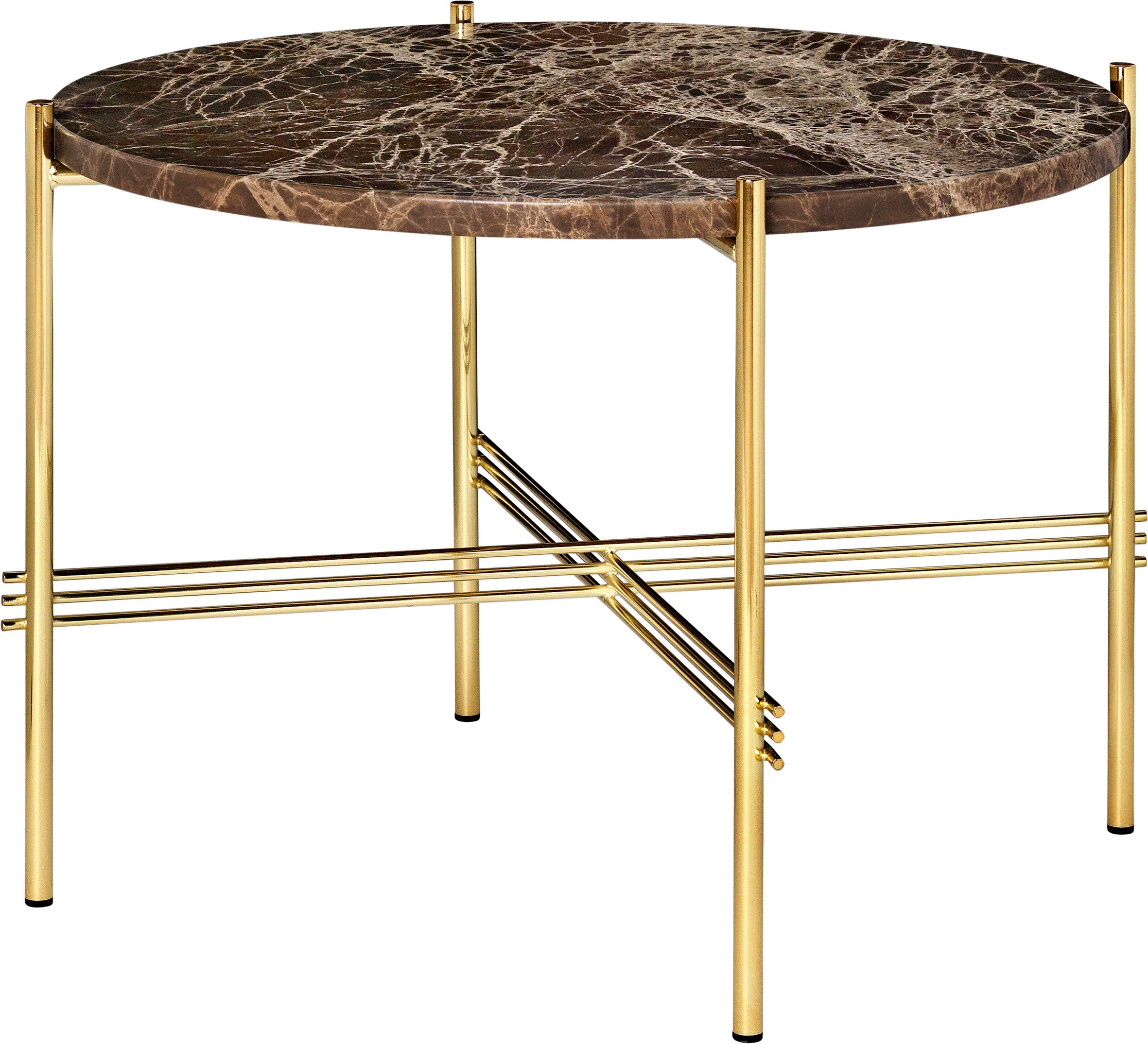 Round coffee table TS brown marble with a gold base