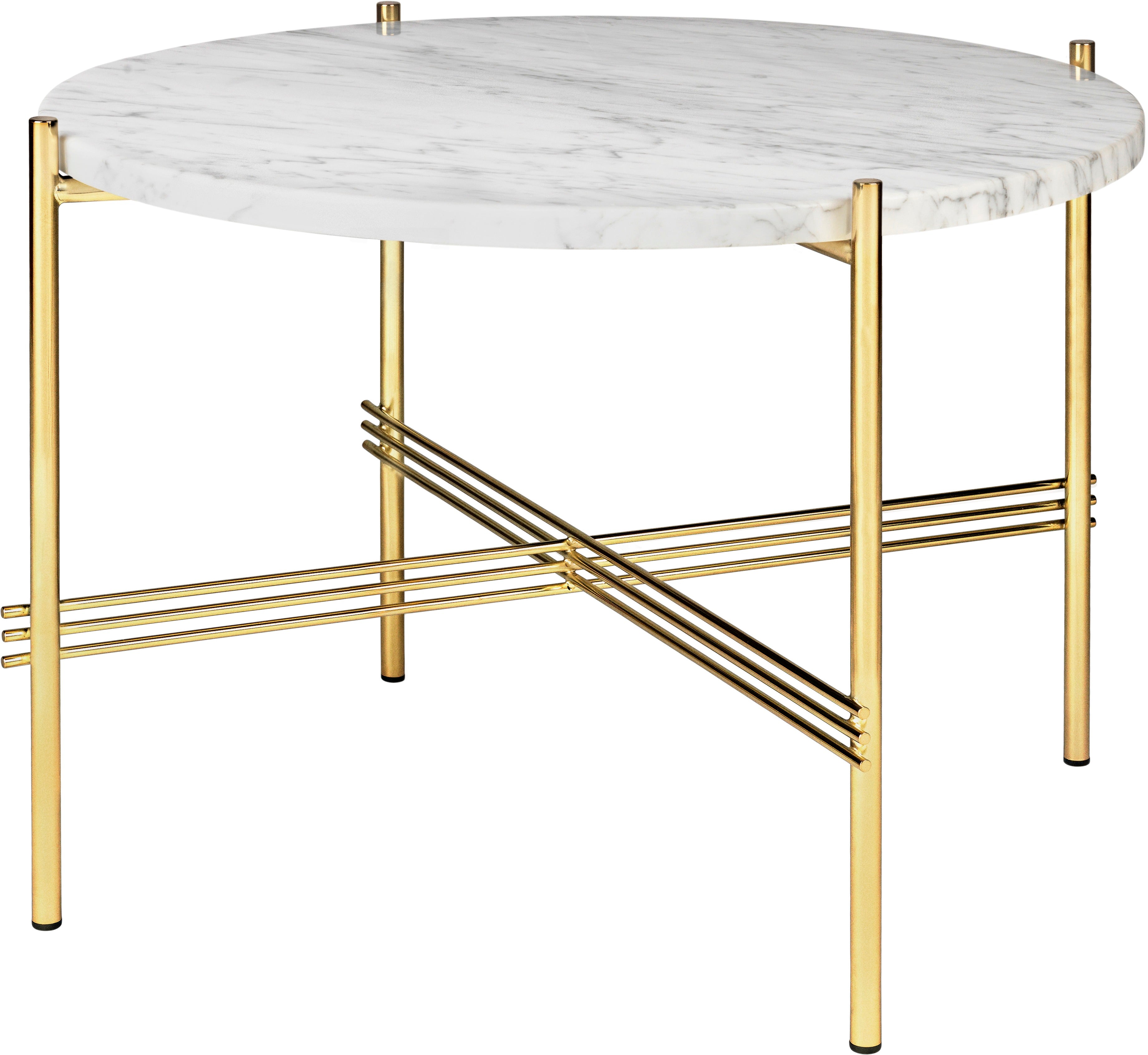 Ronde salontafel TS van wit marmer met een gouden basis