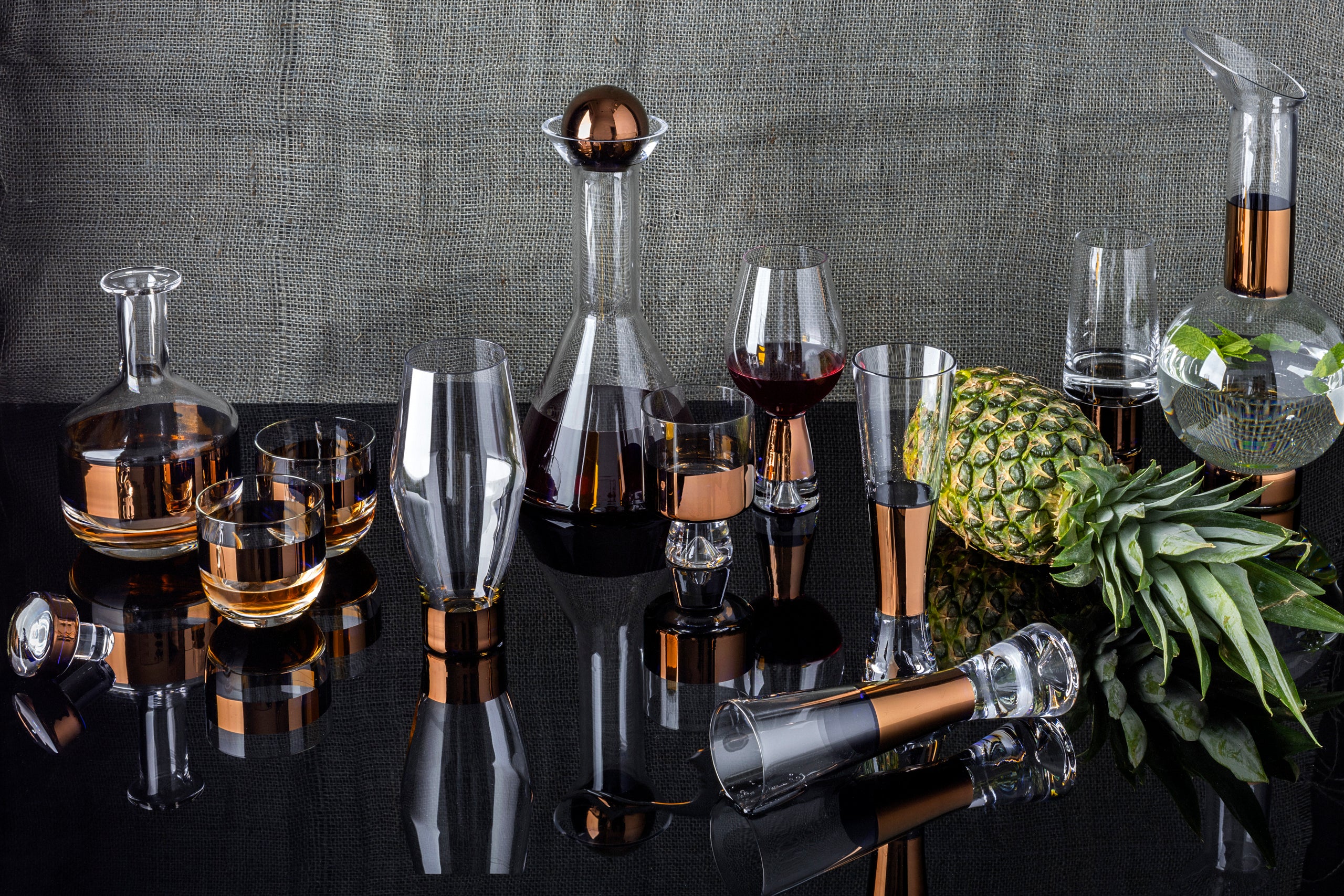 Set van glazen champagneglazen TANK koperkleurig