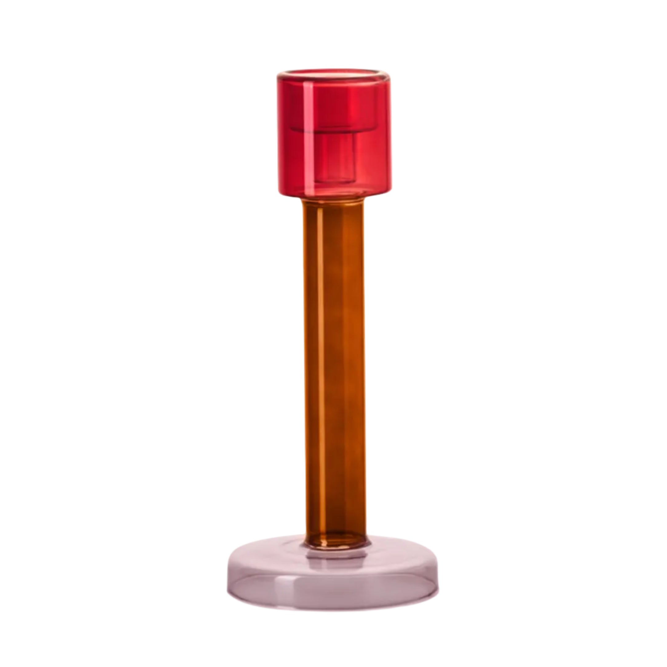 Red BOLE Candle Holder with Pink and Brown