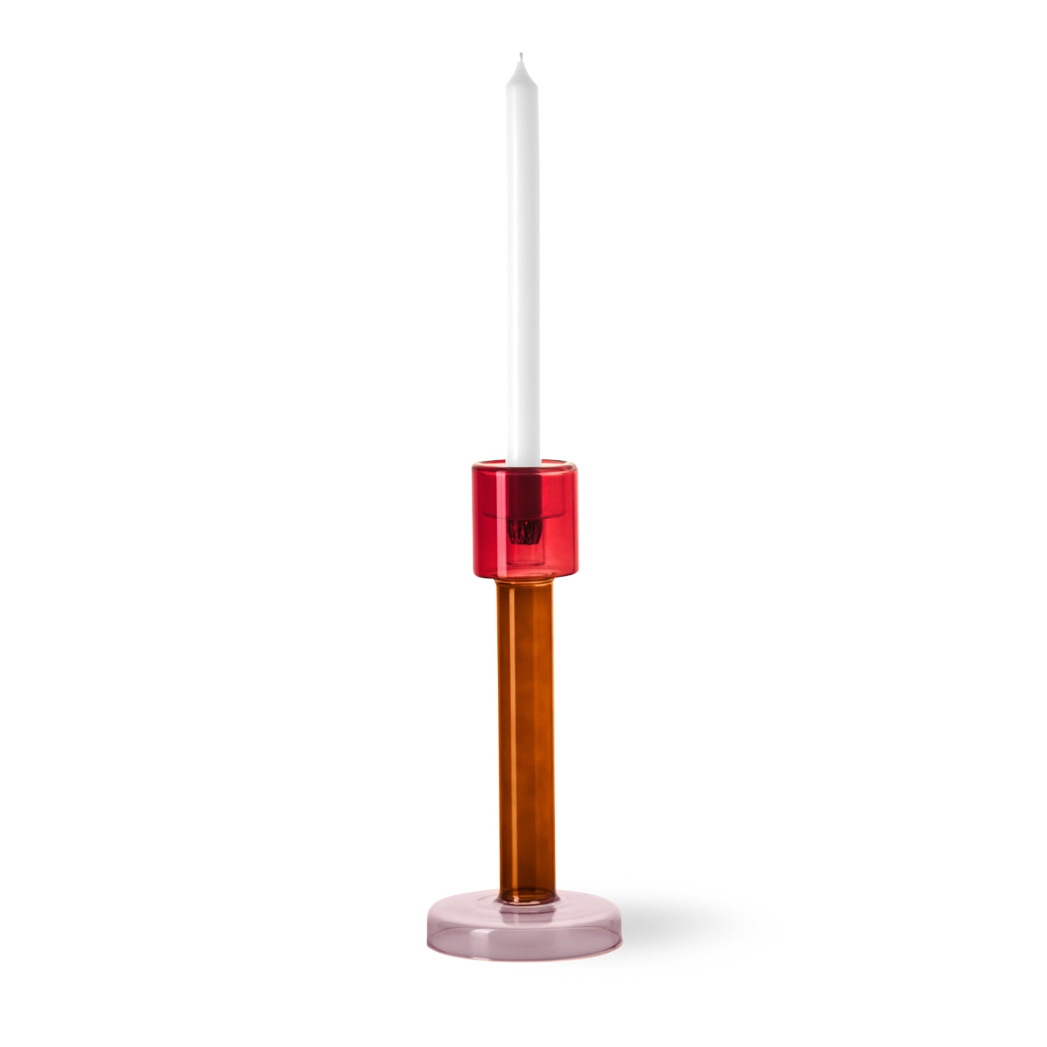 Red BOLE Candle Holder with Pink and Brown