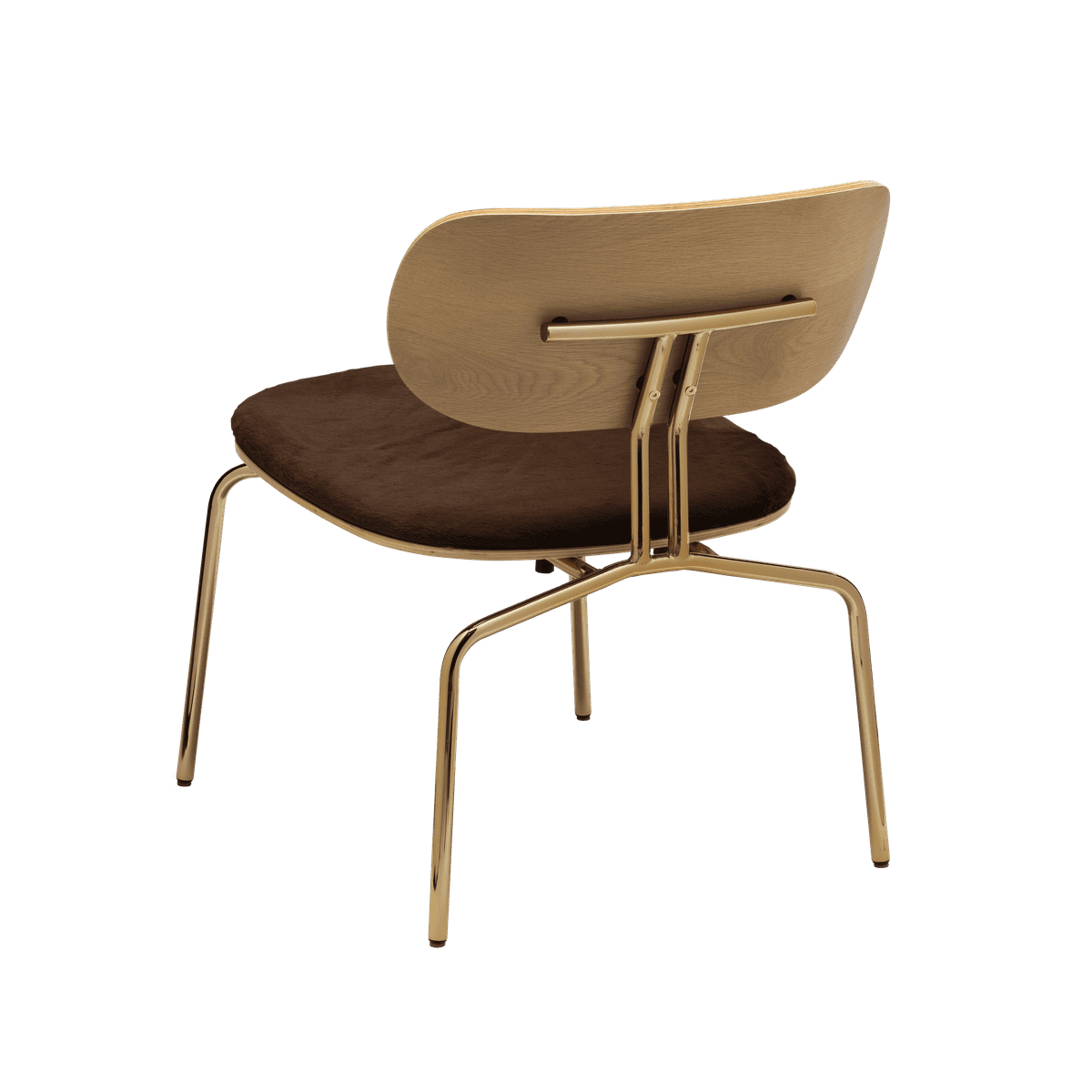 Neugieriger Sessel brauner Plüsch mit einer goldenen Basis