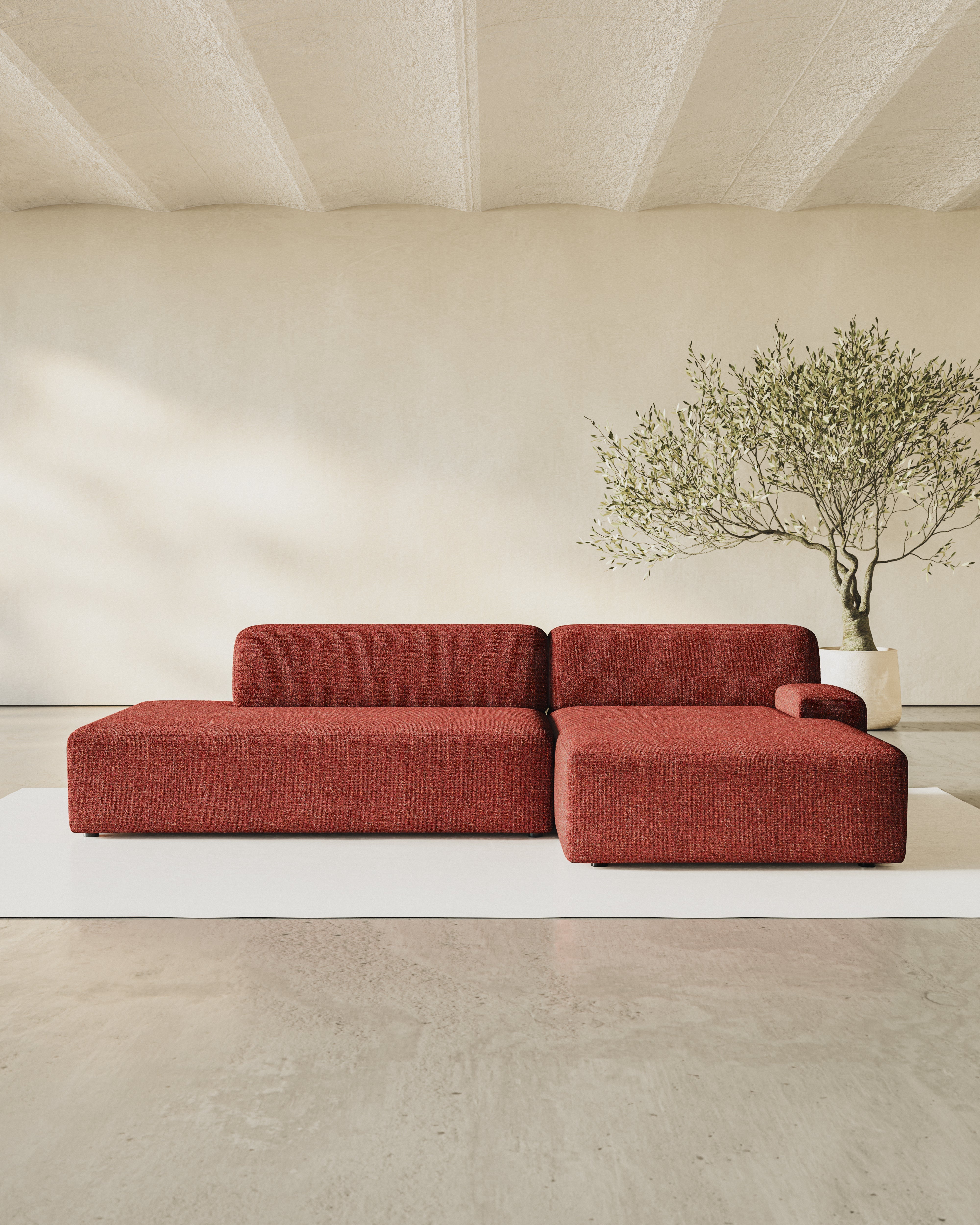 Open rechter moduleerbare hoekbank UMI kastanjebruin rood