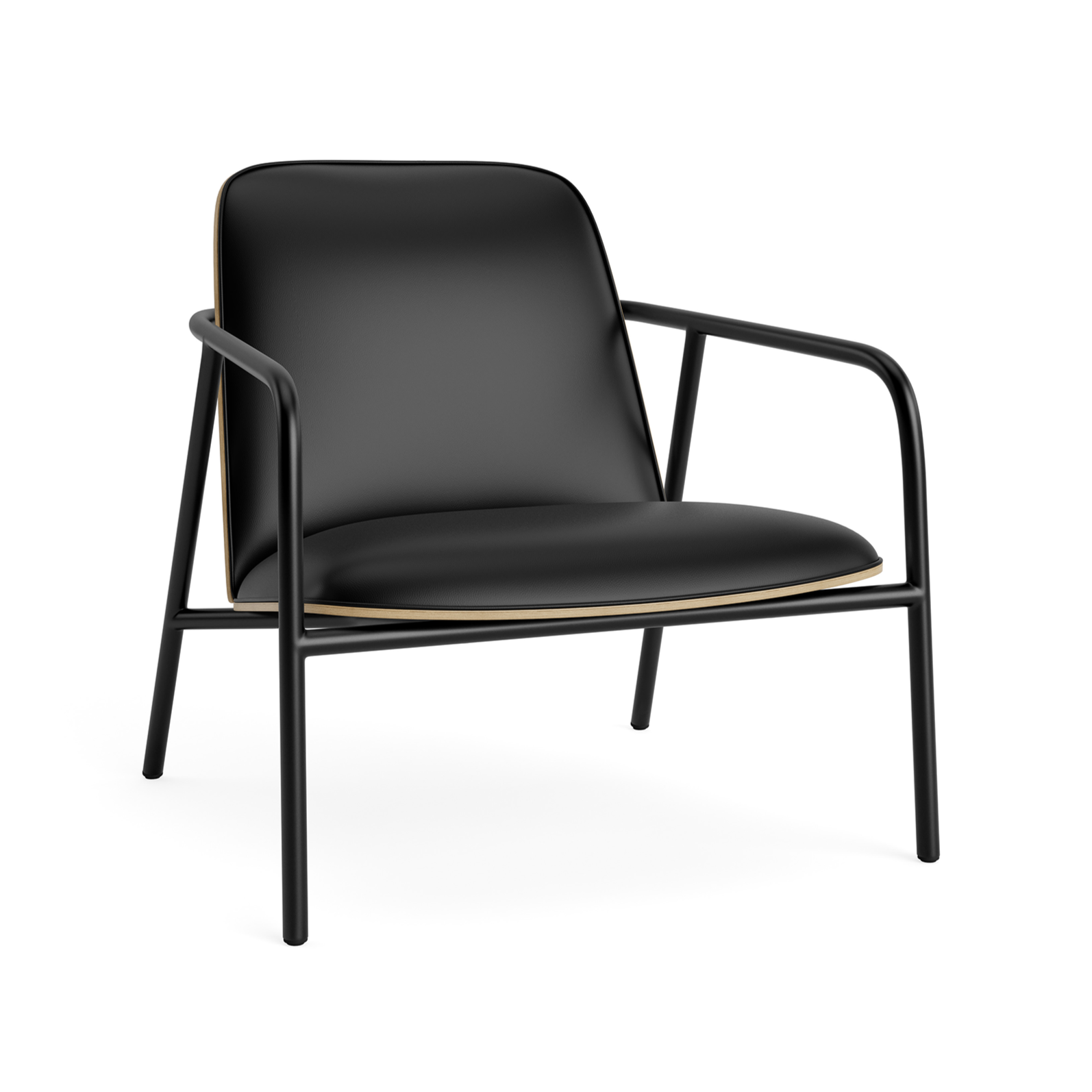 Gepolsterte Sesselblock -Low -Eichen -Furnier mit einer schwarzen Basis