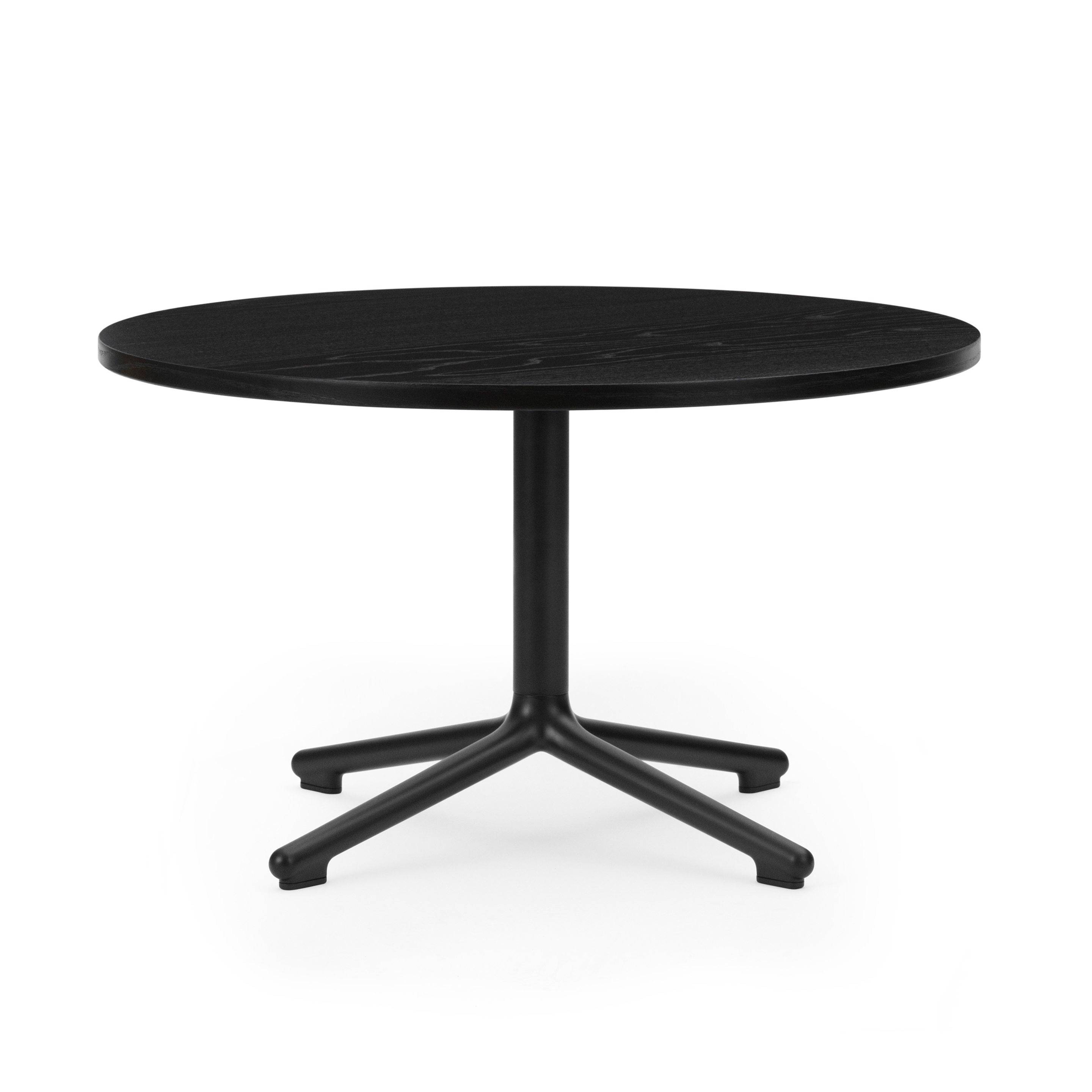 Mondkaffeetisch schwarzer Eiche mit einer schwarzen Basis