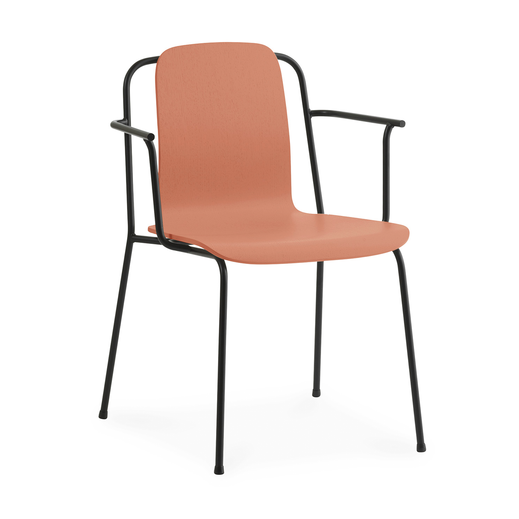 Studio fauteuil met armleuningen, bruin essenhoutfineer met zwarte basis