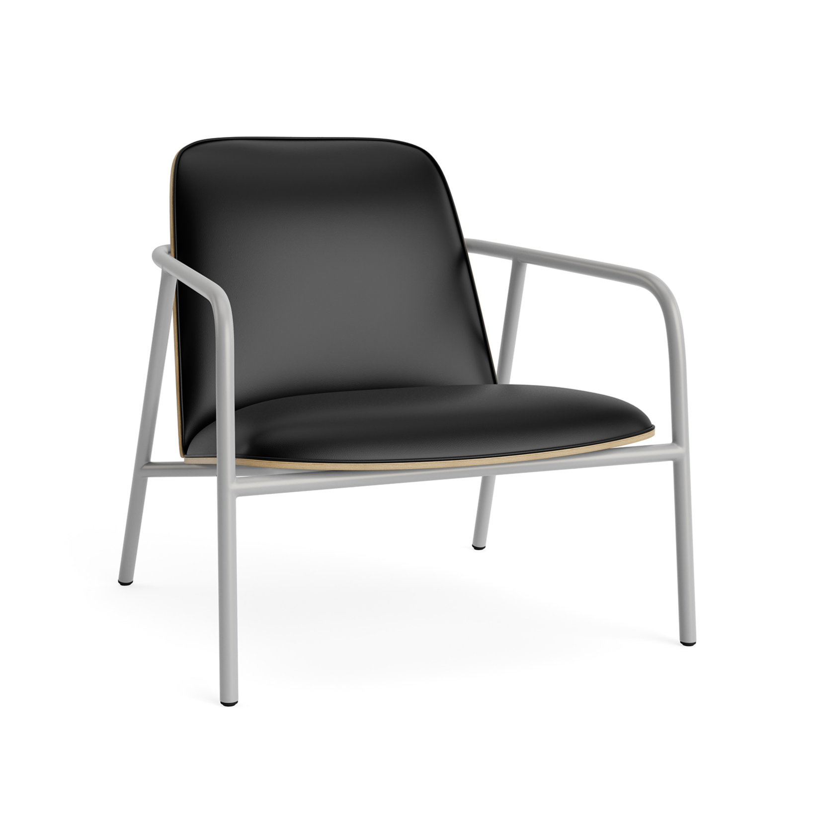 Gepolsterte Sesselblock -Low -Eichen -Furnier mit einer grauen Basis