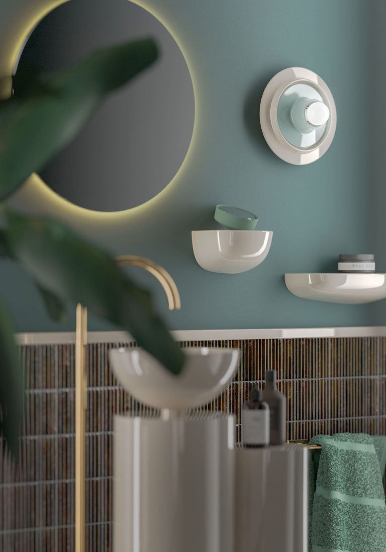 Kermiek wandlamp VOILÀ crème met blauw