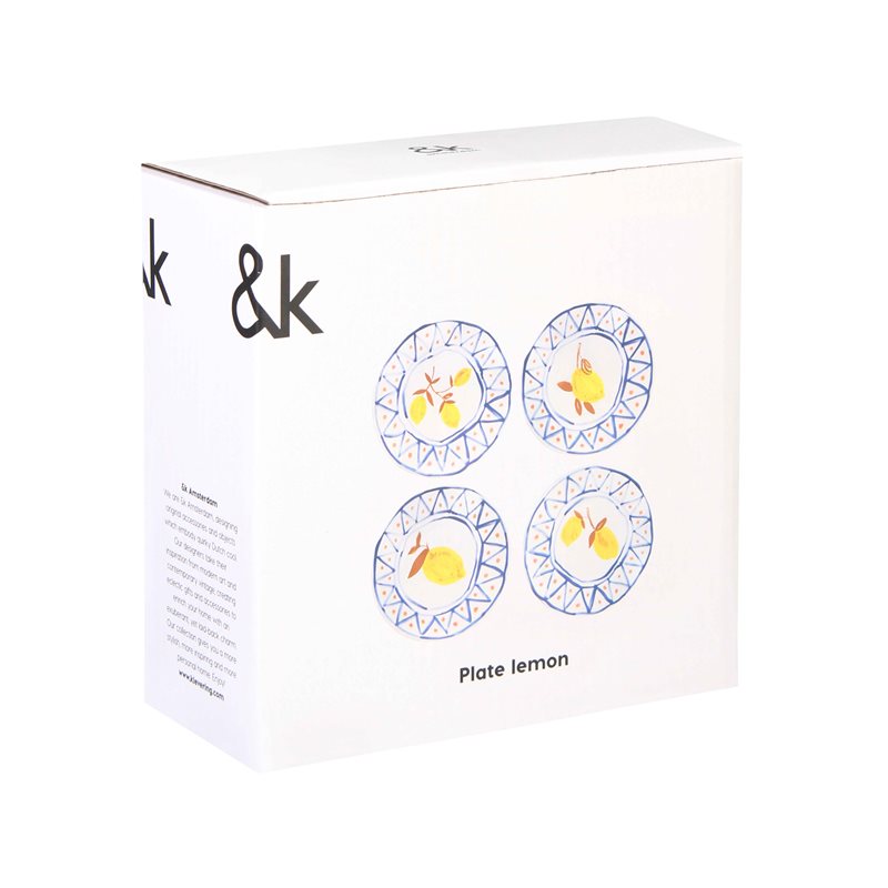 Set von Untertassen LEMON MOROCCAN weiß mit blau und gelb