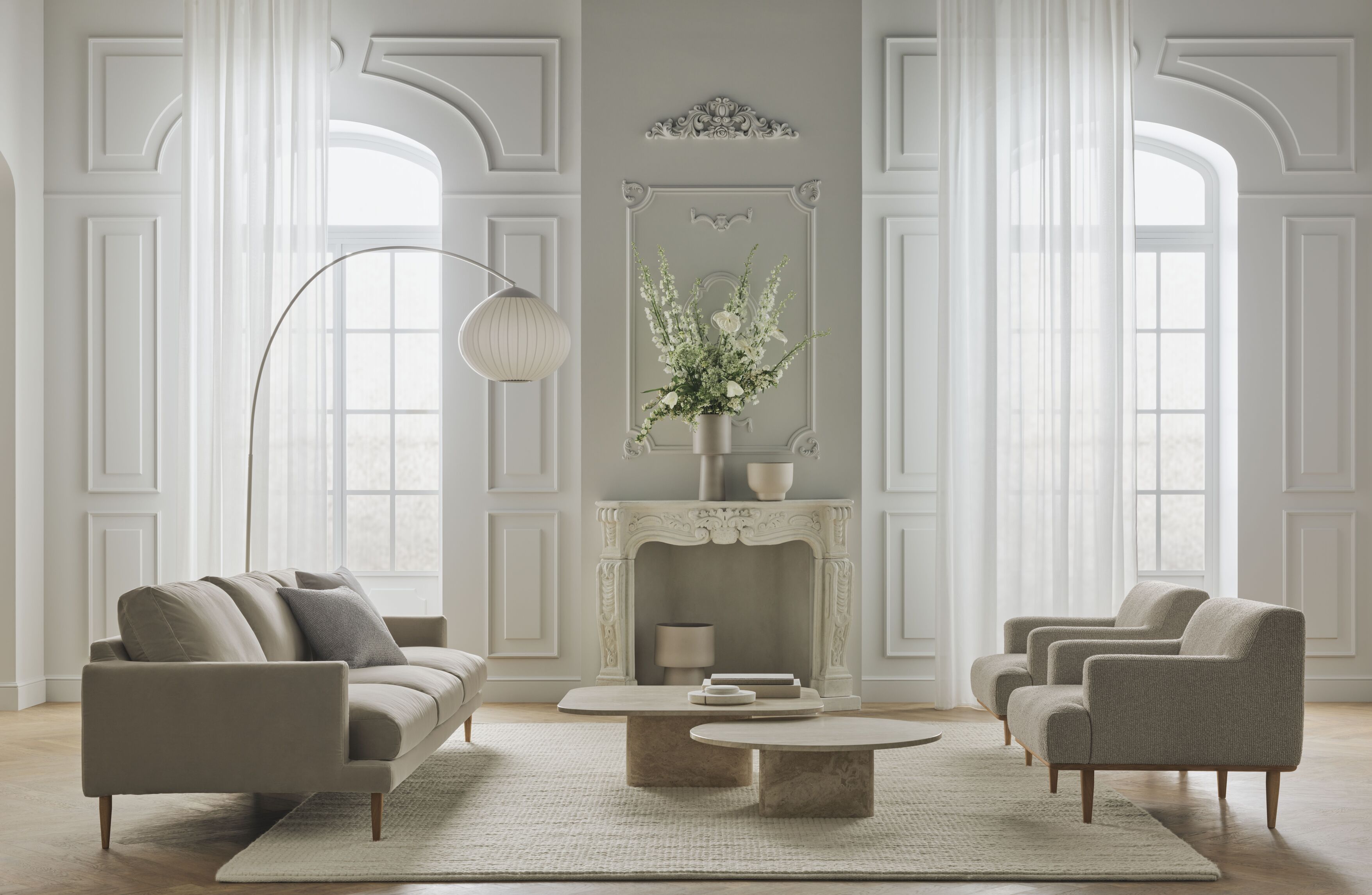 Fauteuil DOVER met een basis van gebleekt eikenhout