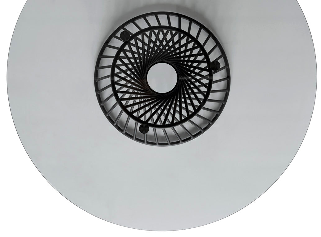 VORTEX Round Table with Smoky Glass Top and Black Base