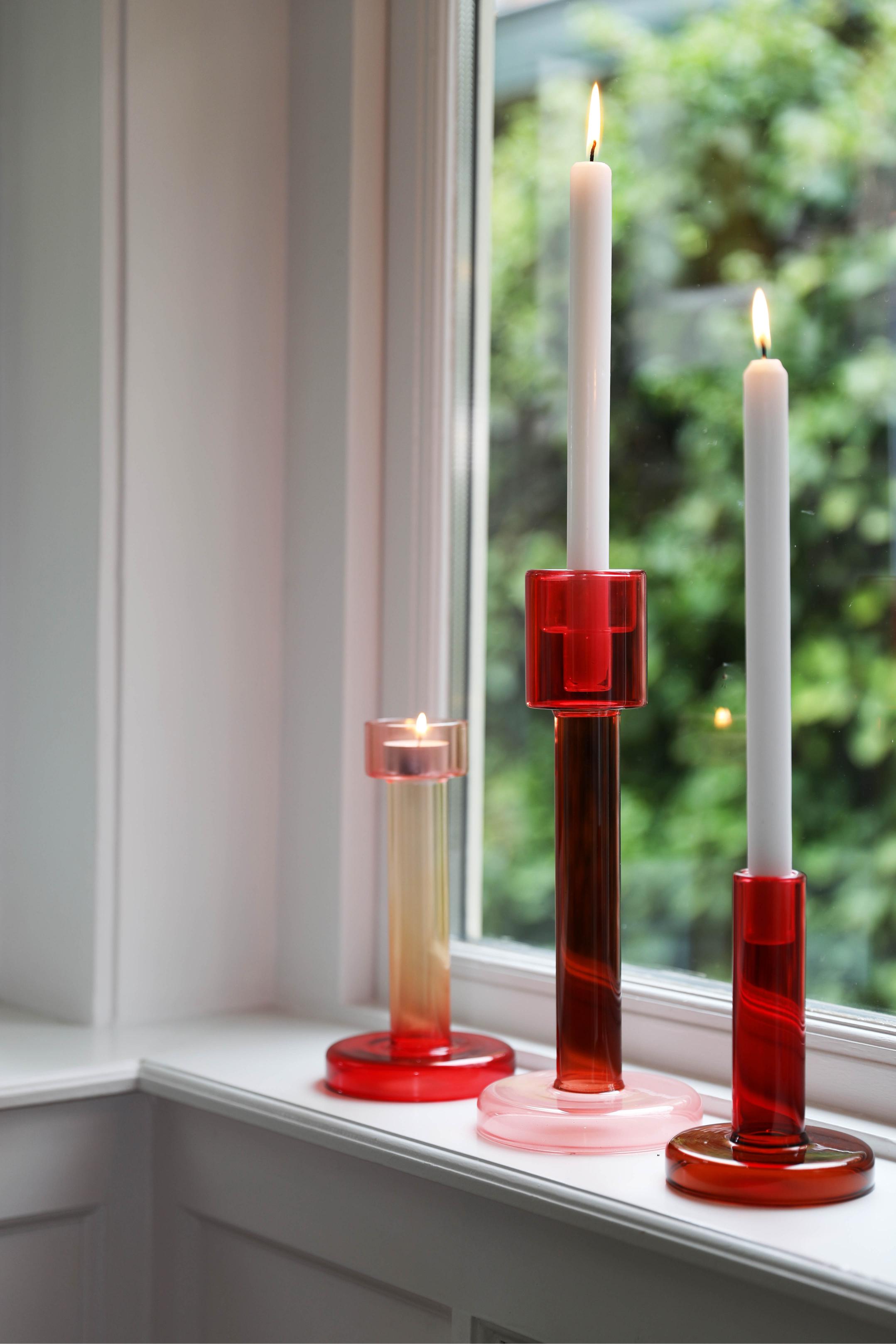 Teelichthalter BOLE rot mit rosa