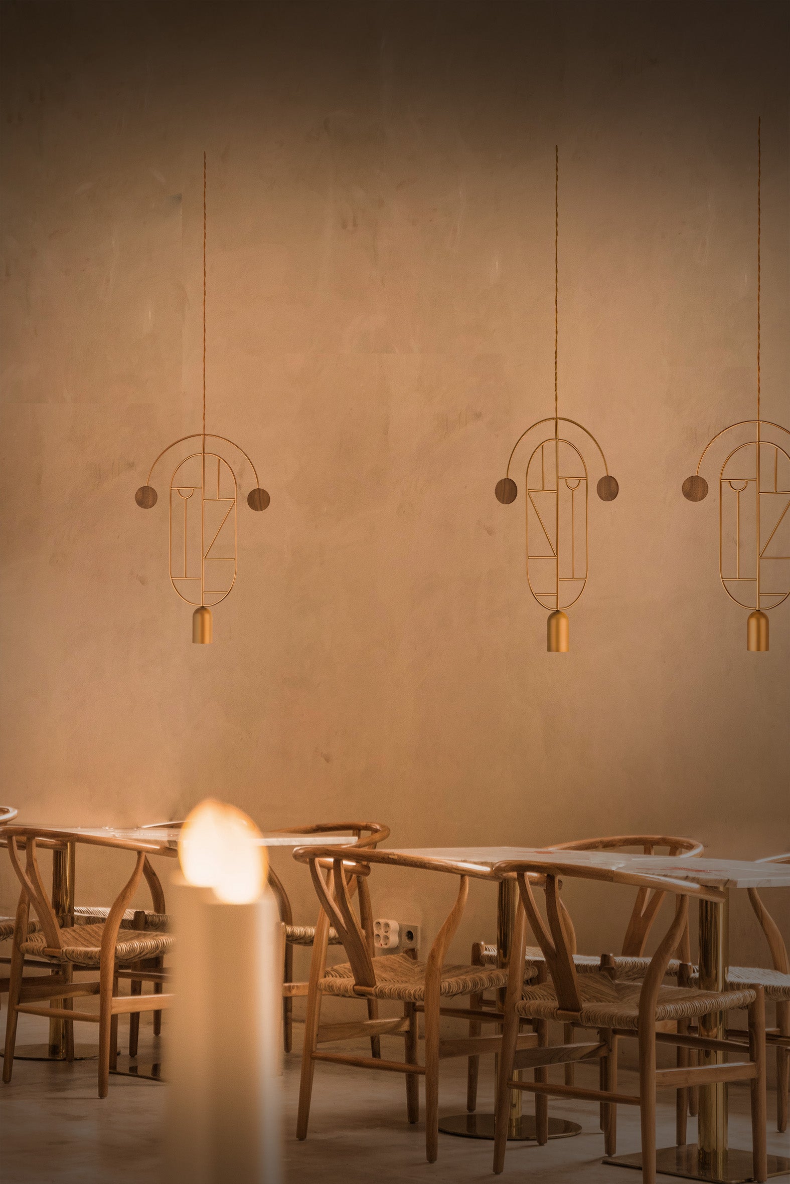 Hanglamp WOODEN DOTS WD07 messing met blauw en wit