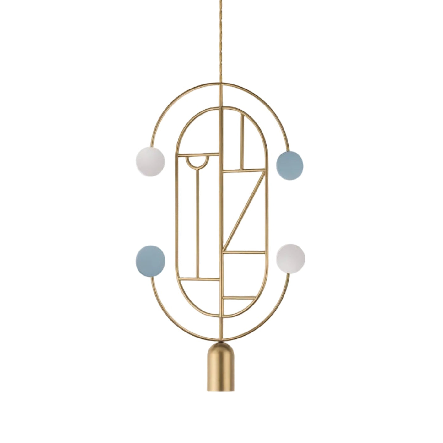 Hanglamp WOODEN DOTS WDS04 messing met wit en blauw