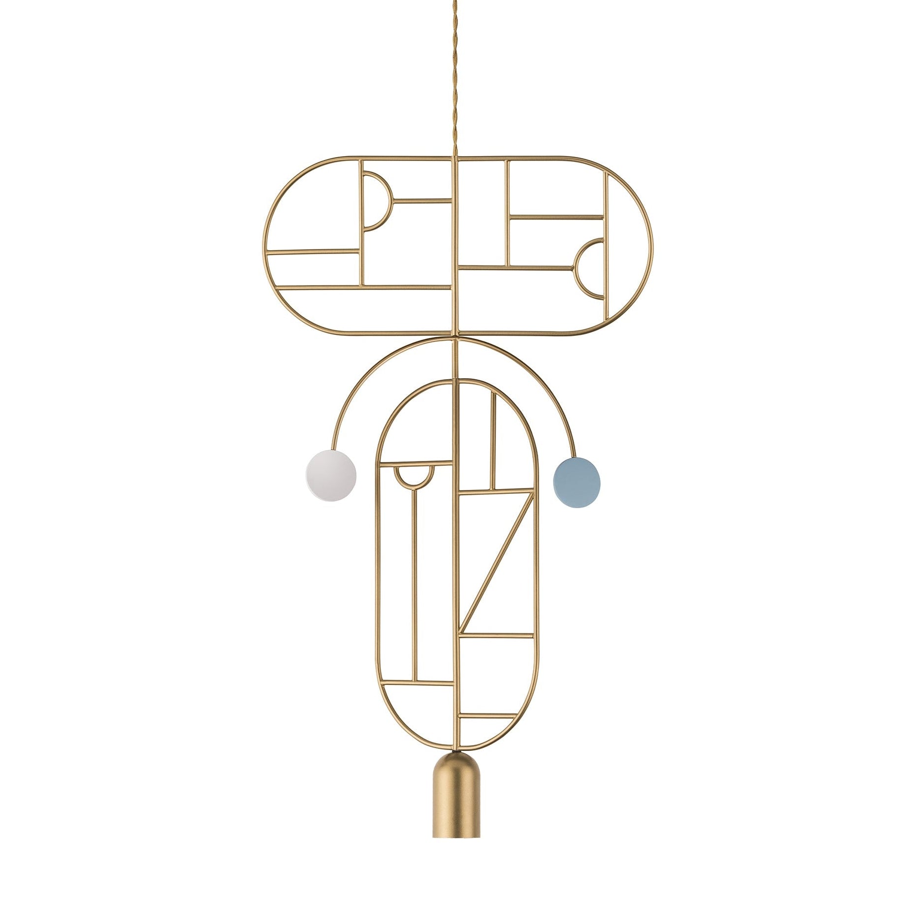Hanglamp WOODEN DOTS WDS09 messing met wit en blauw