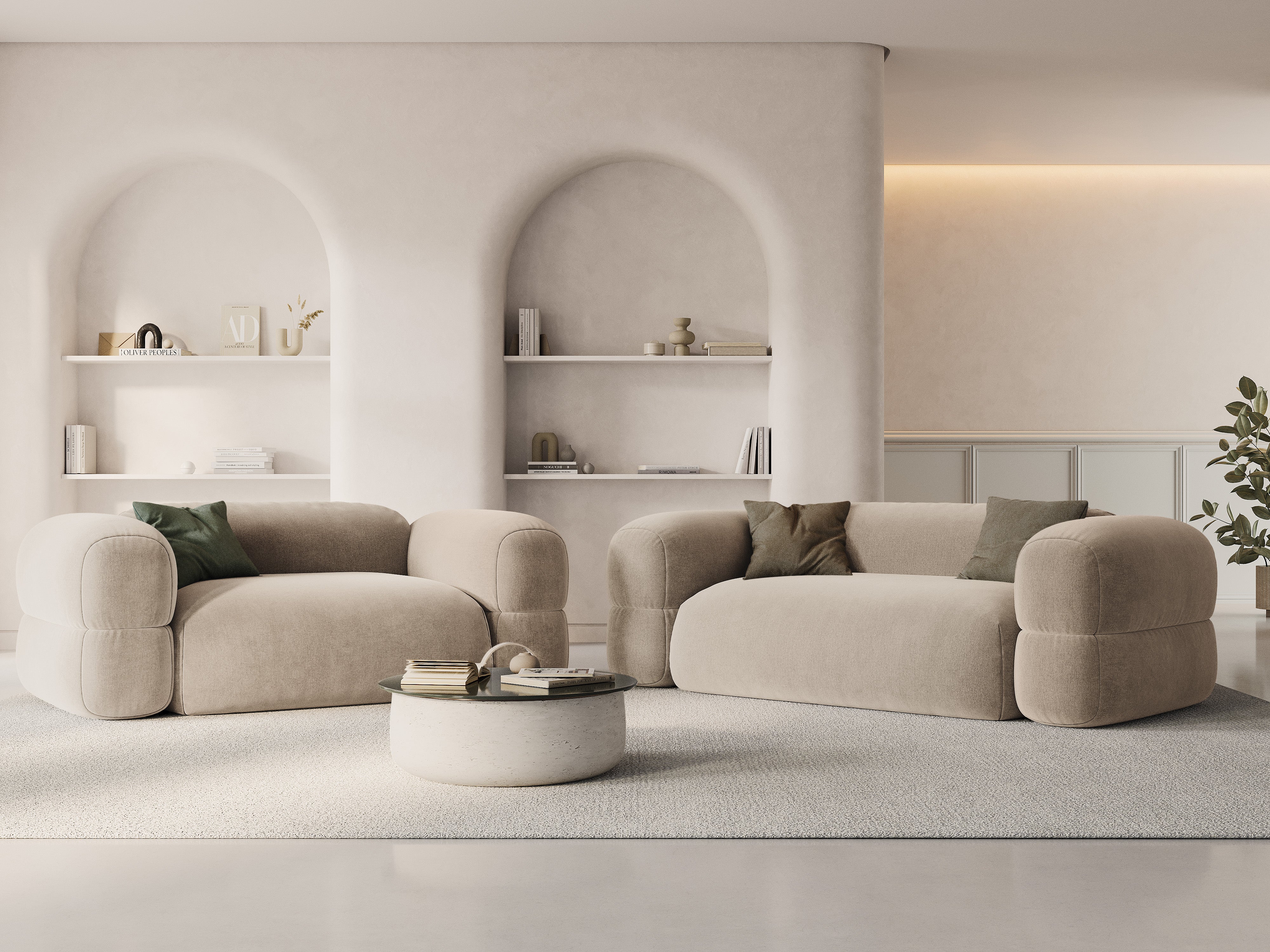 Sofa van fluweel voor 2 personen ROGER lichtbeige