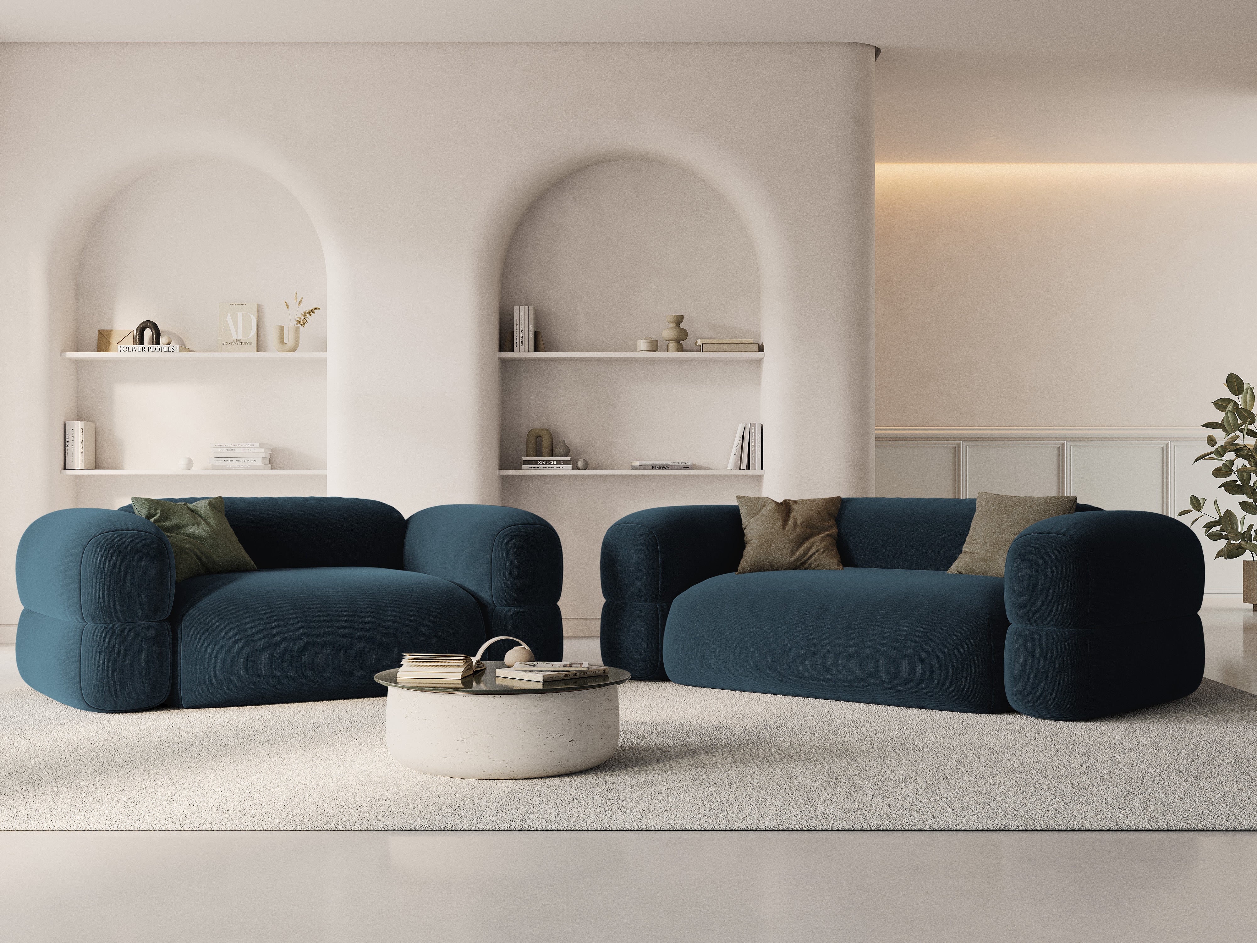 Velvet 2-Seater Sofa ROGER Petrol Blue