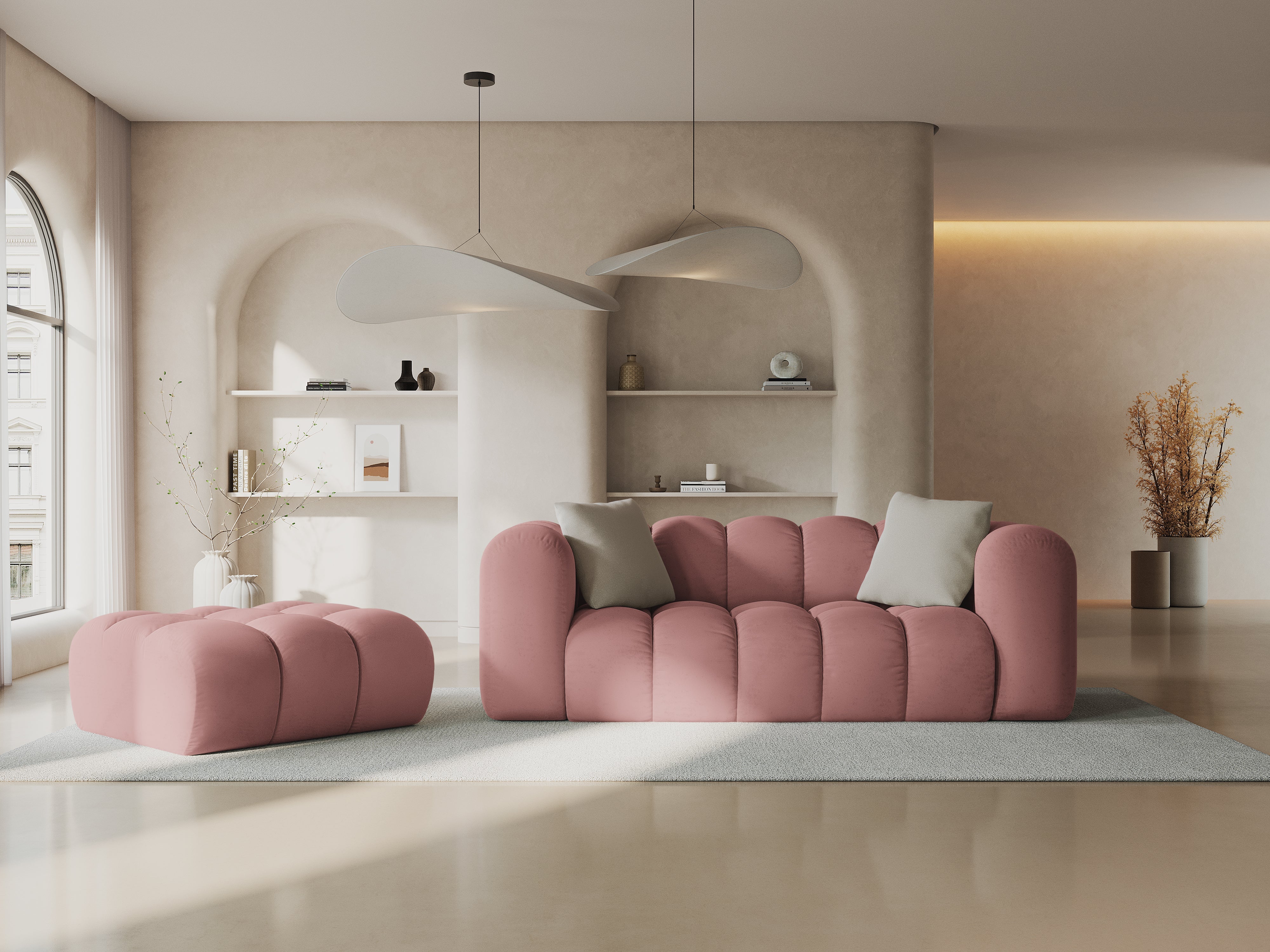 Sofa van fluweel voor 2 personen HALLEY roze