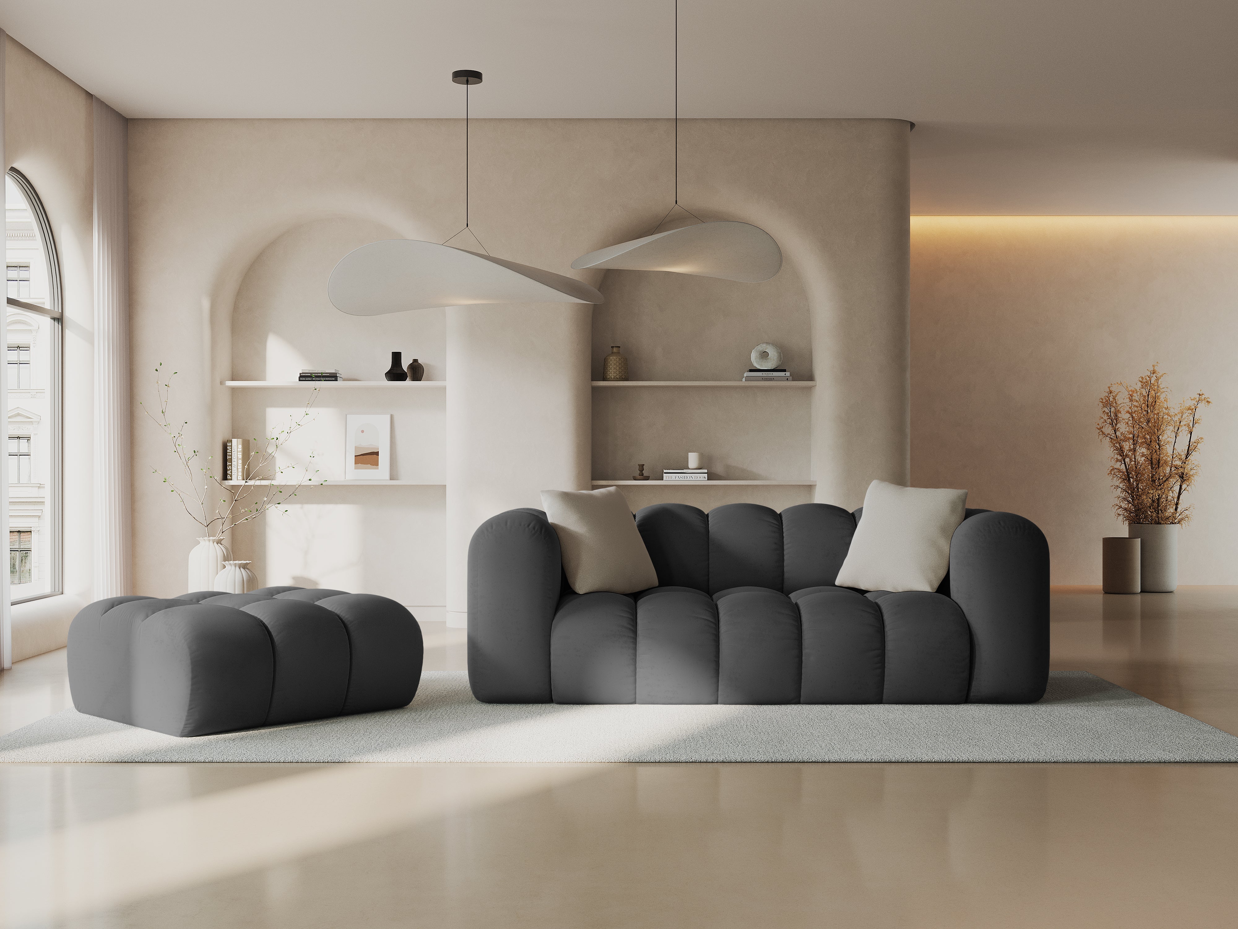 Grijze HALLEY 2-zits fluwelen bank