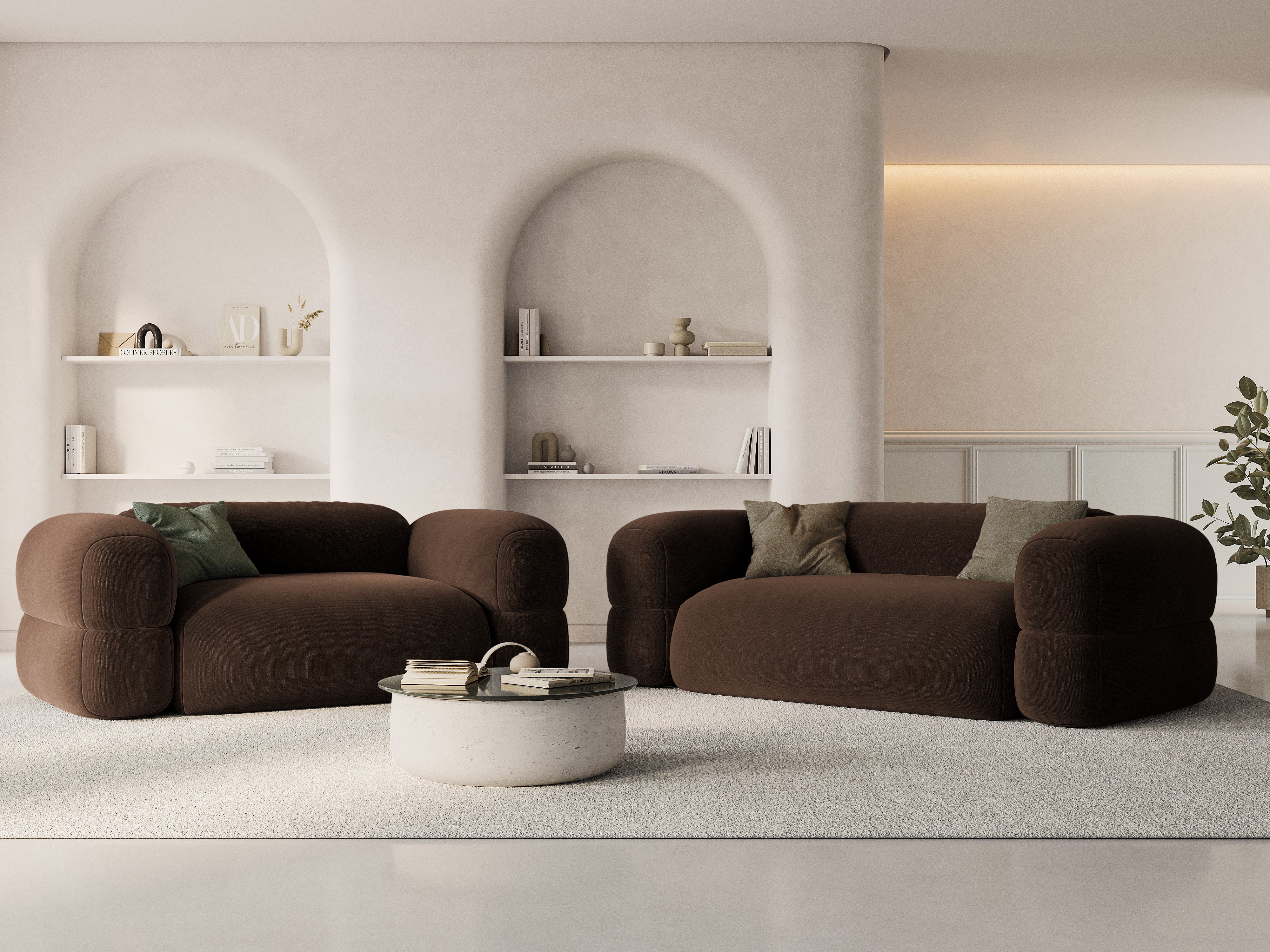 Sofa van fluweel 3-zits ROGER chocolade