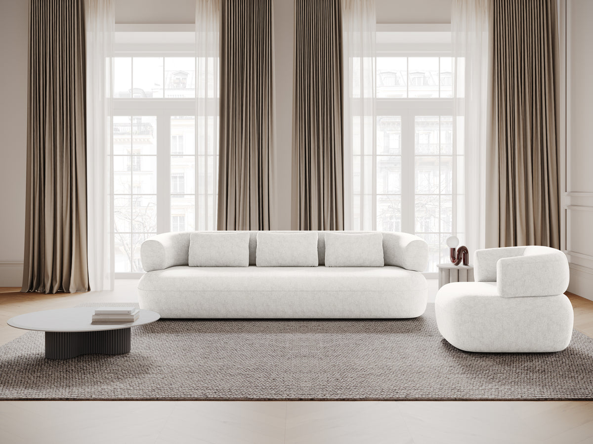 Driepersoons hoekbank rechts ALDRIN lichtbeige chenille