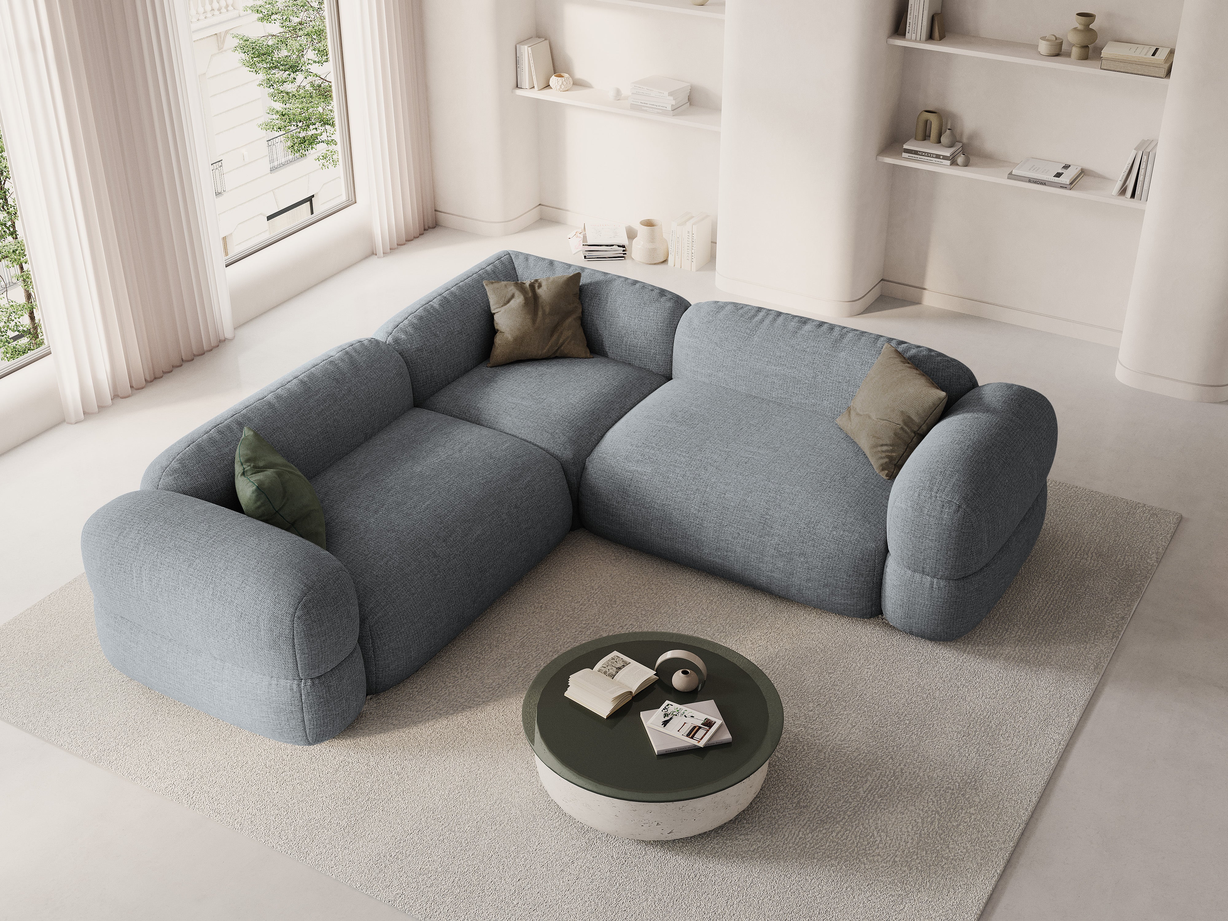 Symmetrische Eckcouch ROGER graues Chenille