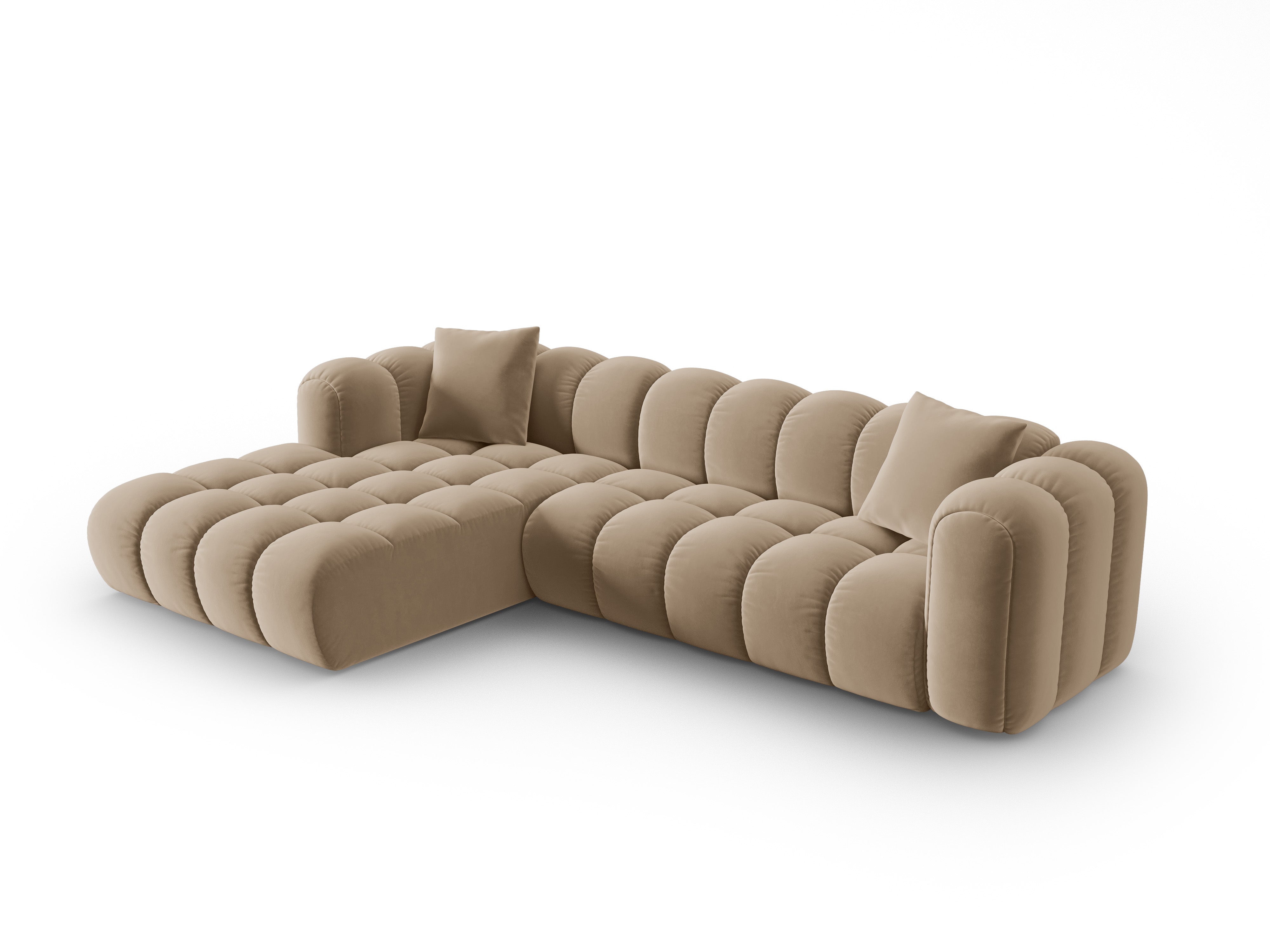 Fluwelen hoekbank voor 4 personen, links, ASTRO, zandkleur