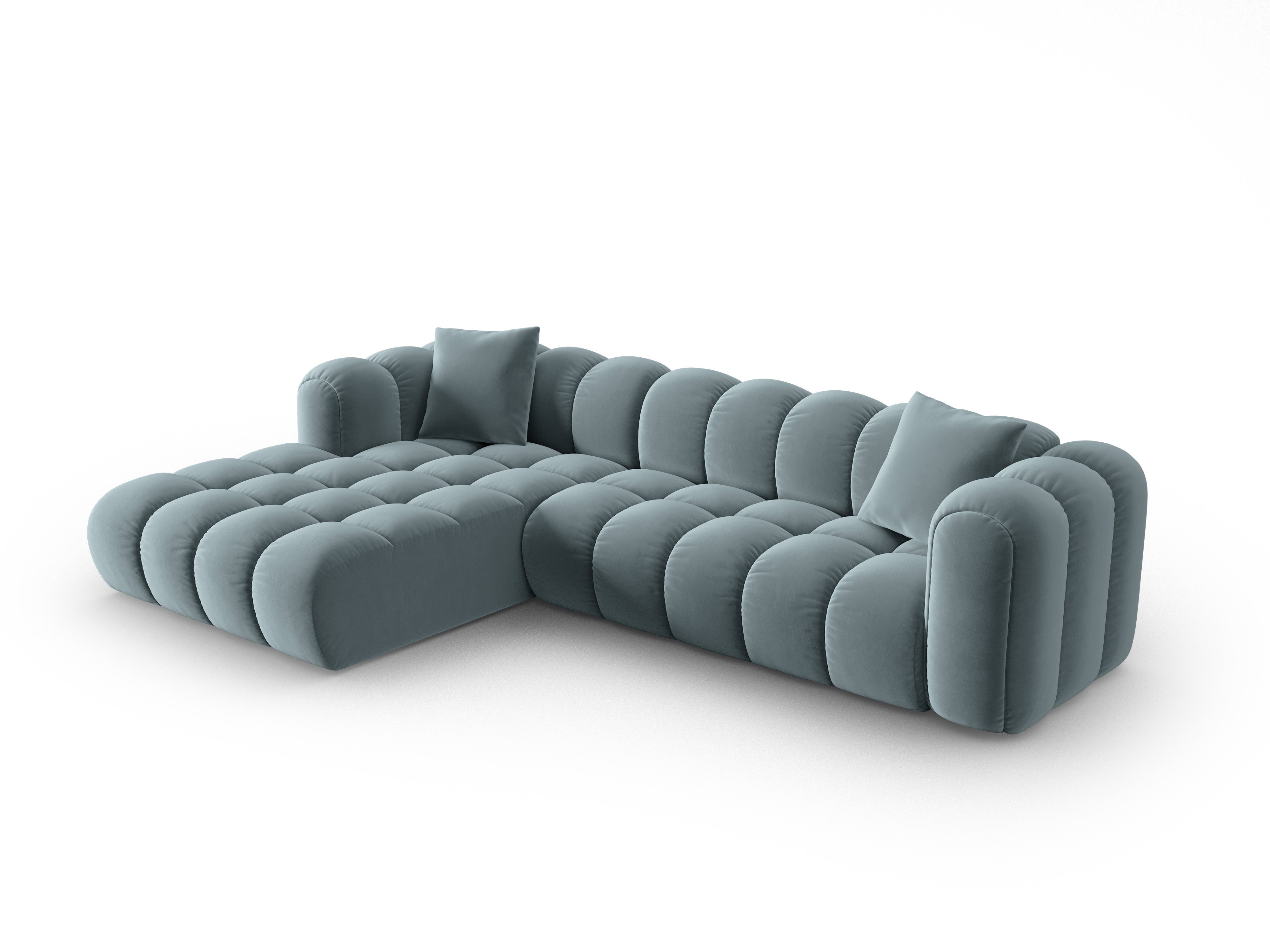 Velvet corner sofa for 4 people, left-sided, ASTRO light blue