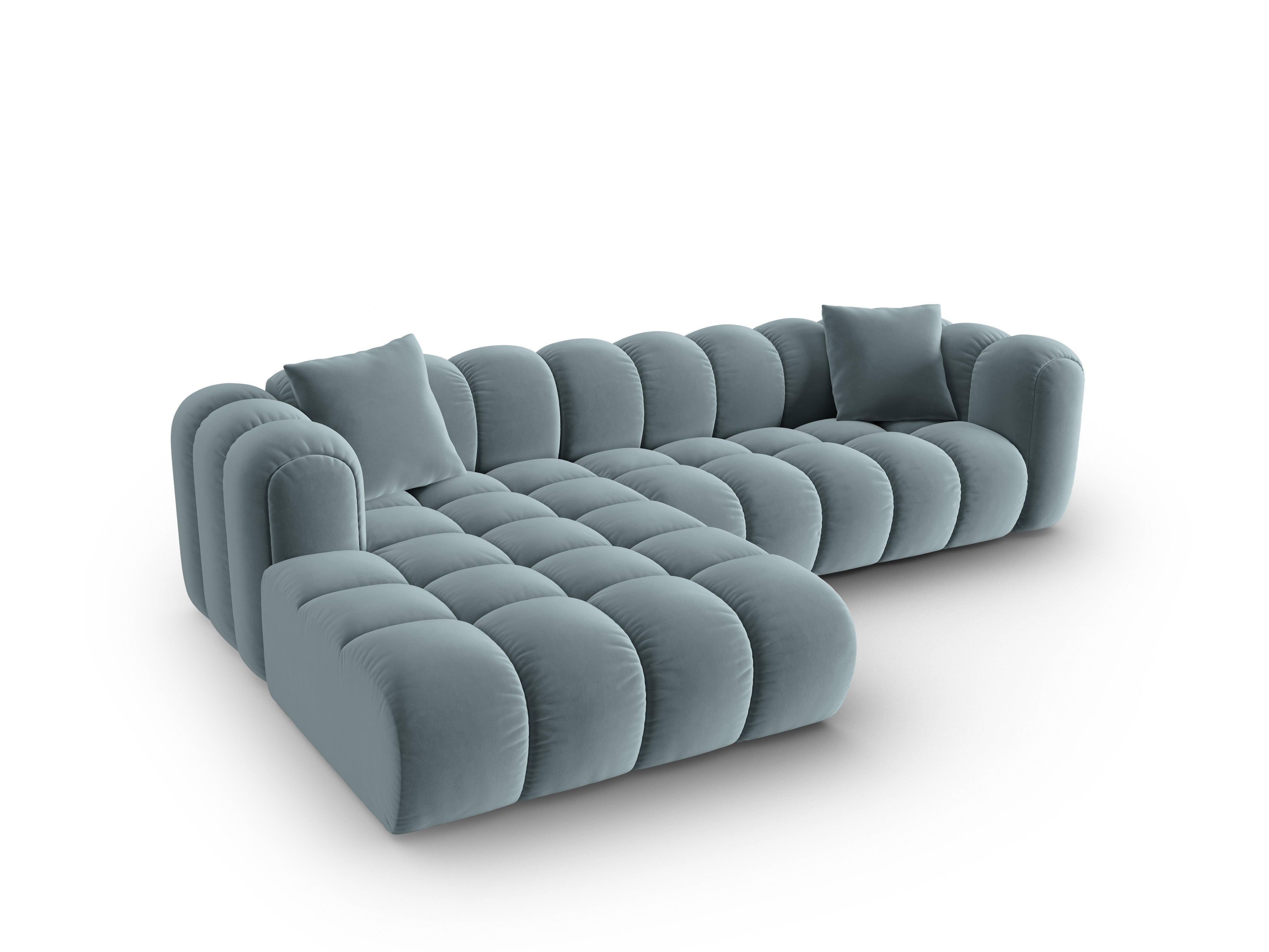 Velvet corner sofa for 4 people, left-sided, ASTRO light blue