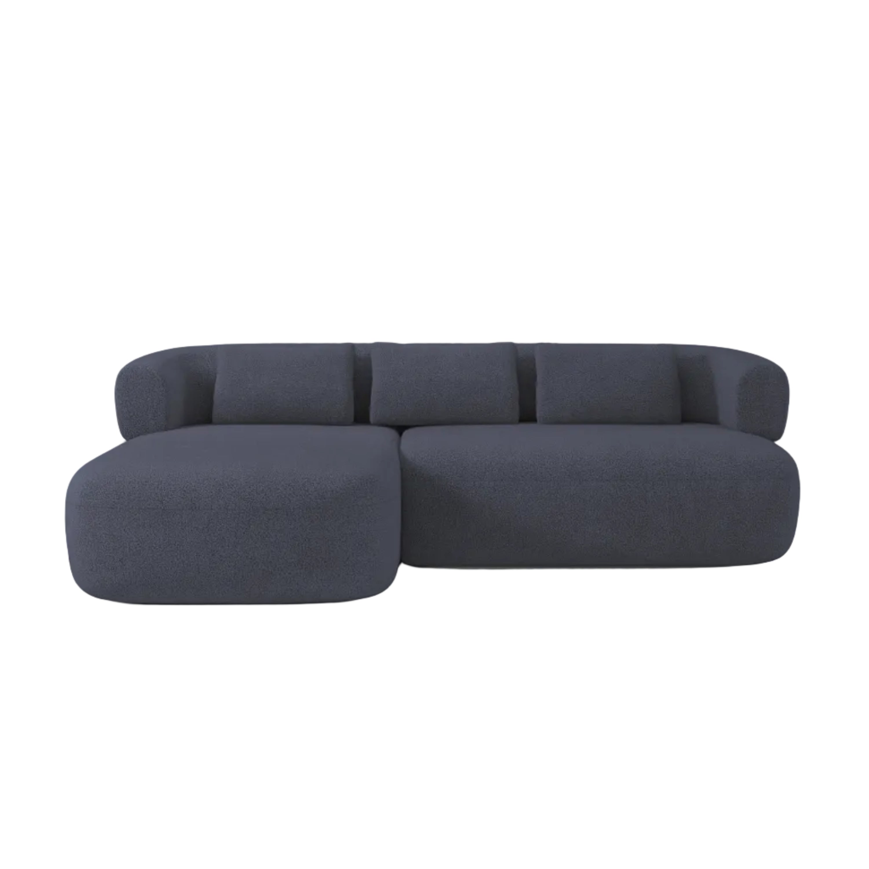 Driepersoons linkerhoekbank ALDRIN in marineblauwe boucle.