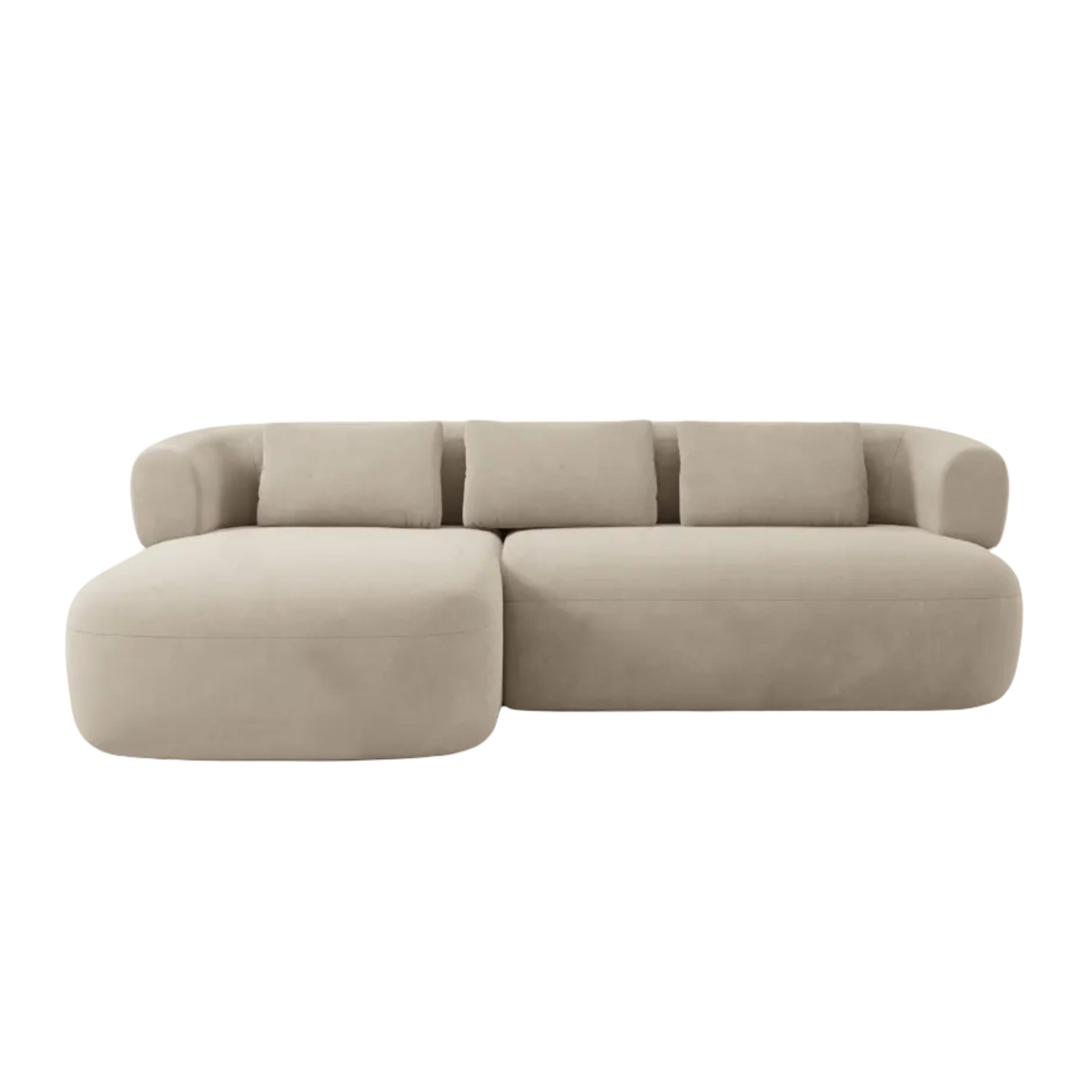 Beige 3-zits fluwelen hoekbank ALDRIN links