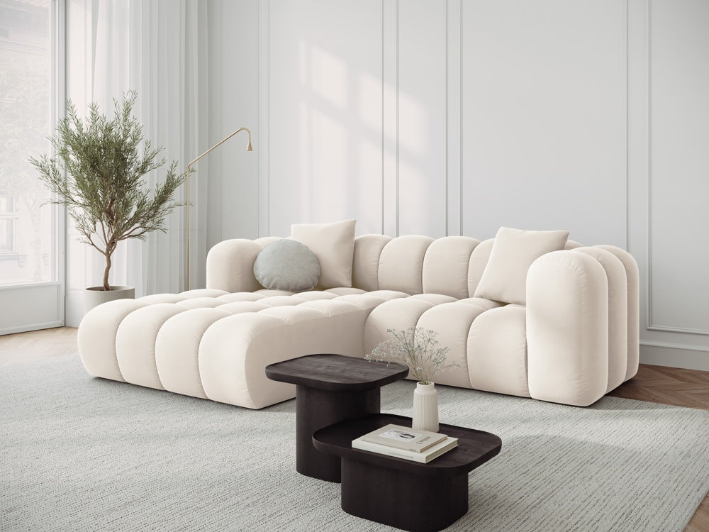 Velours hoekbank 3-zits links HALLEY lichtbeige