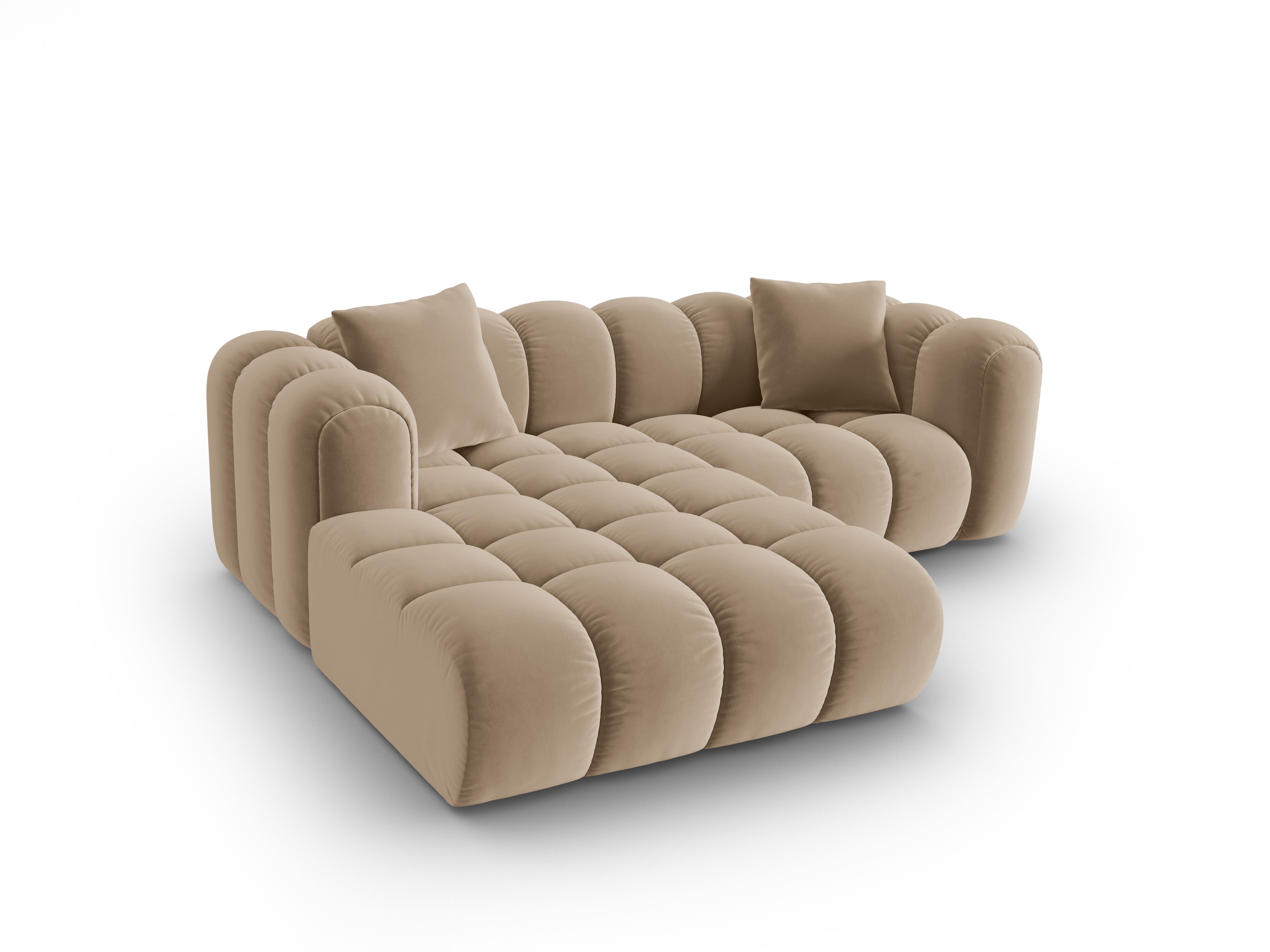 Velvet corner sofa for three people, left-sided, ASTRO in sand color