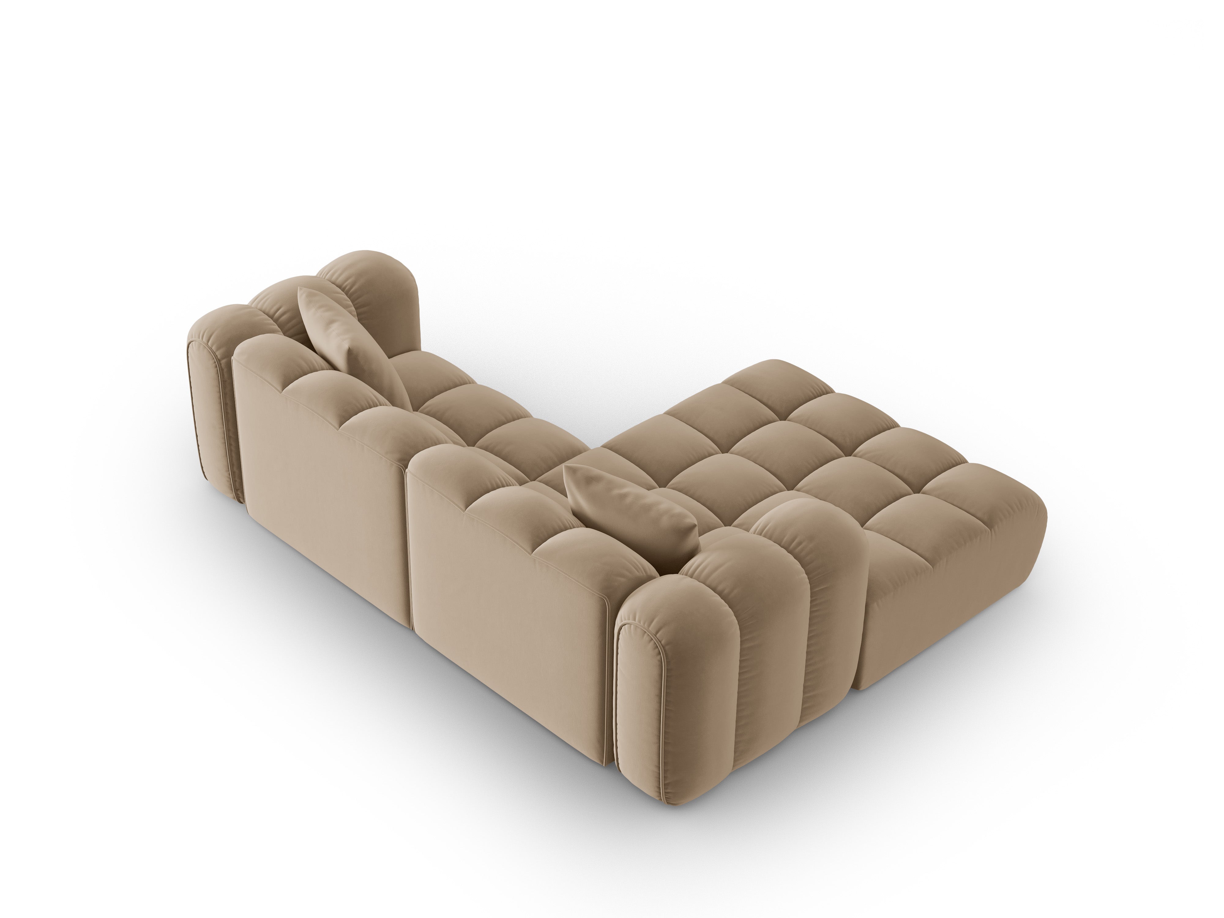 Velvet corner sofa for three people, left-sided, ASTRO in sand color