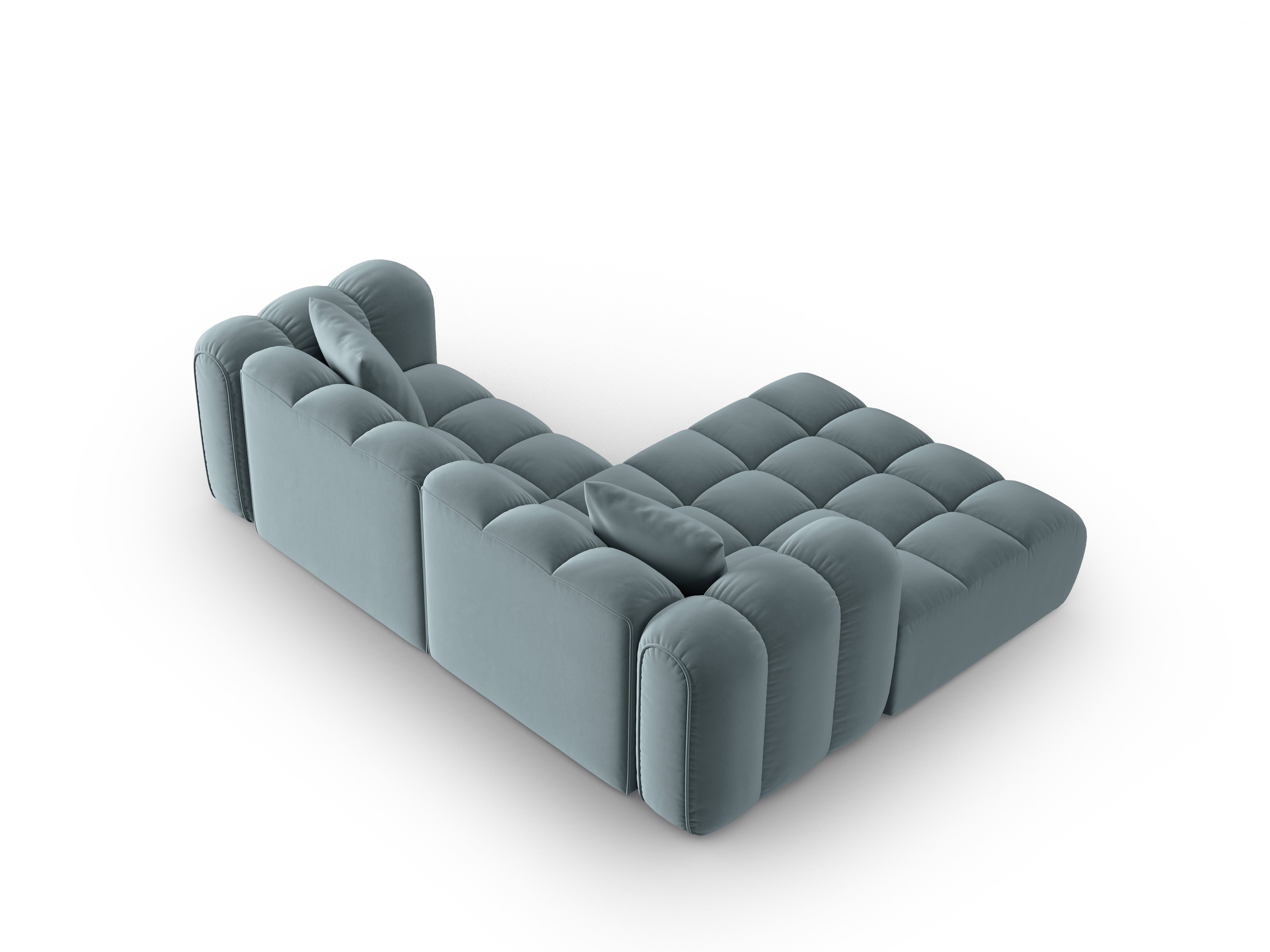 Velvet corner sofa for 3 people, left-sided, ASTRO light blue