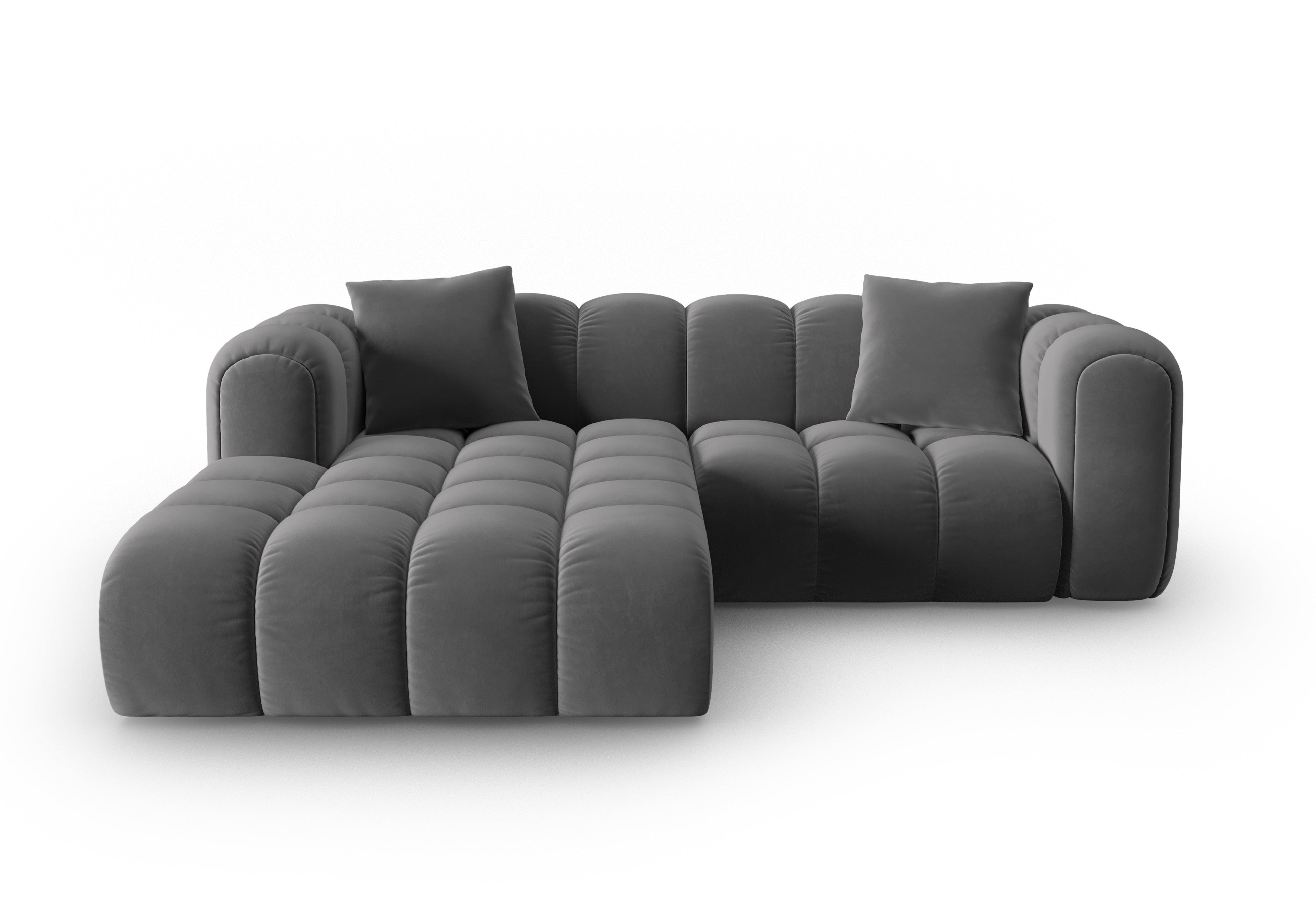 Grijze 3-zits fluwelen hoekbank links ASTRO