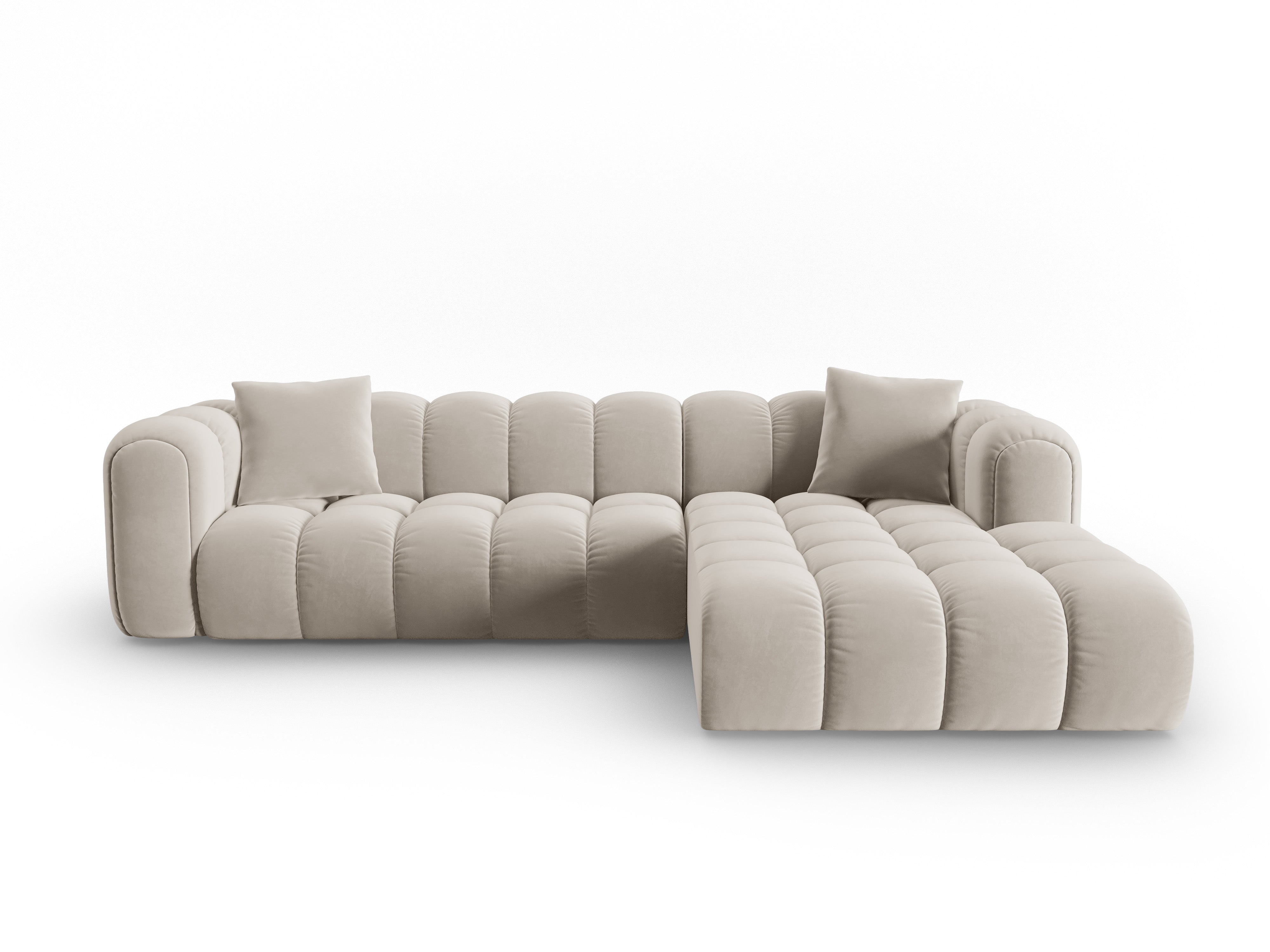 Ecru fluwelen hoekbank voor 4 personen rechtszijdig ASTRO