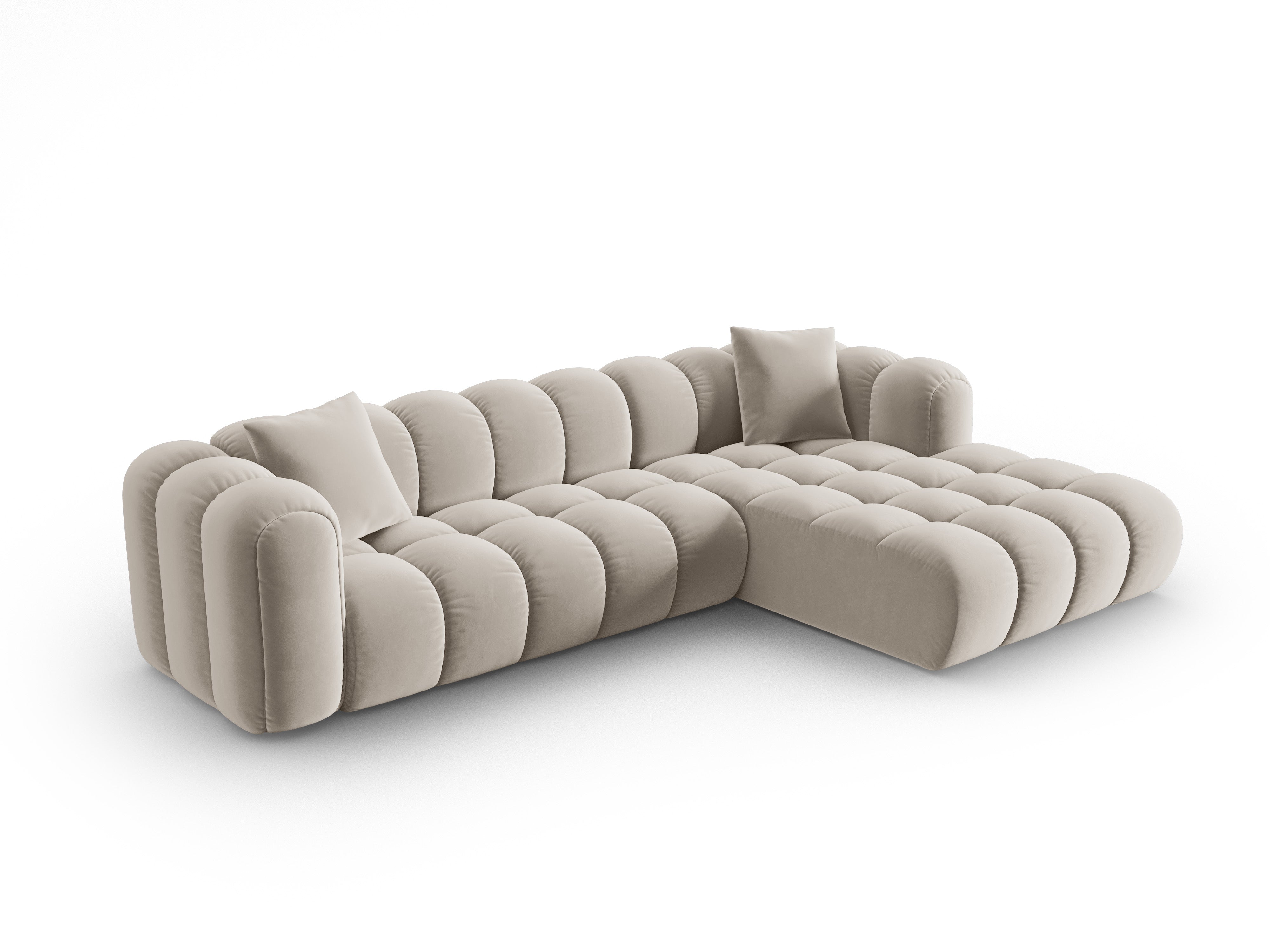 Ecru fluwelen hoekbank voor 4 personen rechtszijdig ASTRO