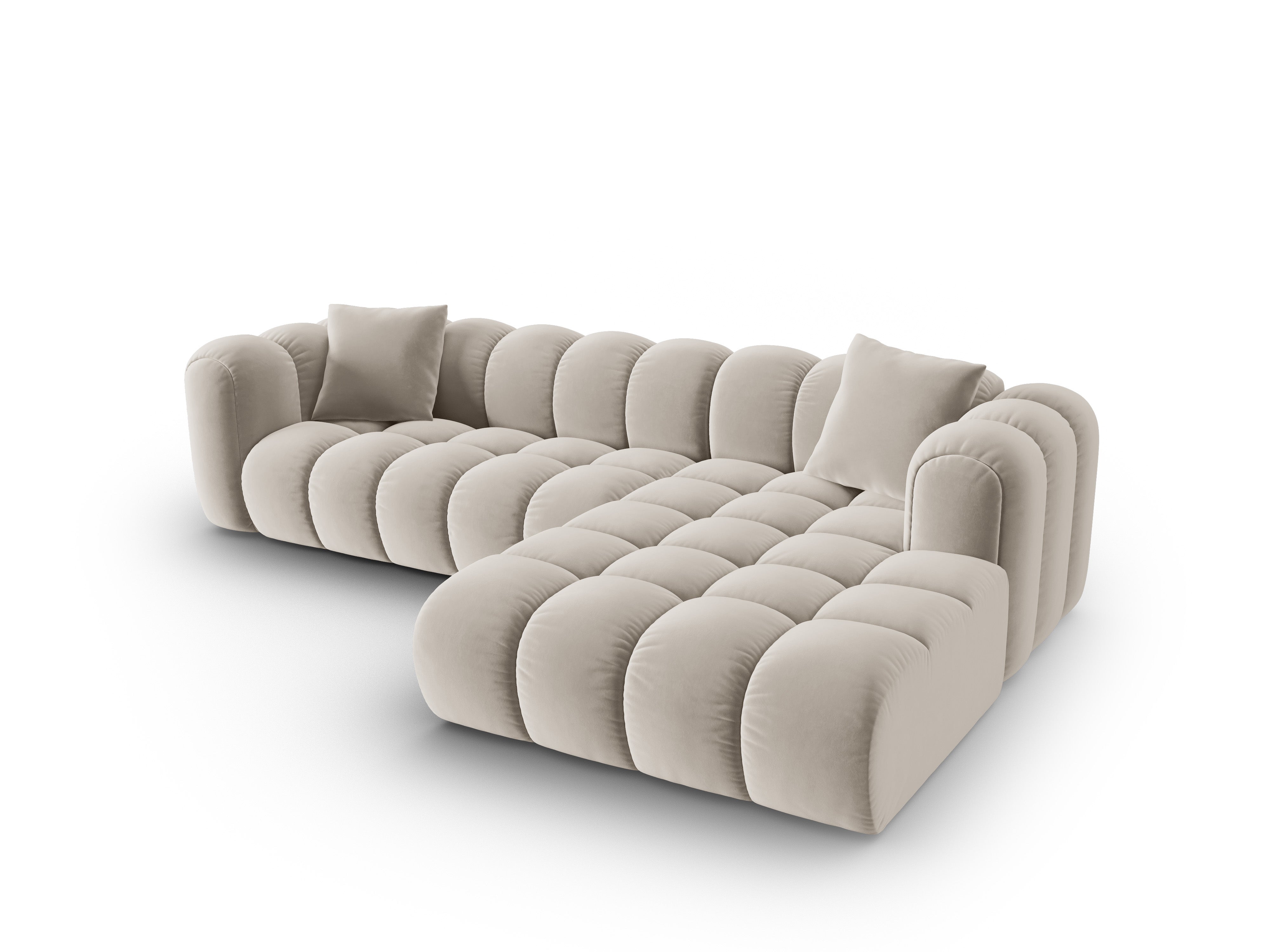 Ecru fluwelen hoekbank voor 4 personen rechtszijdig ASTRO